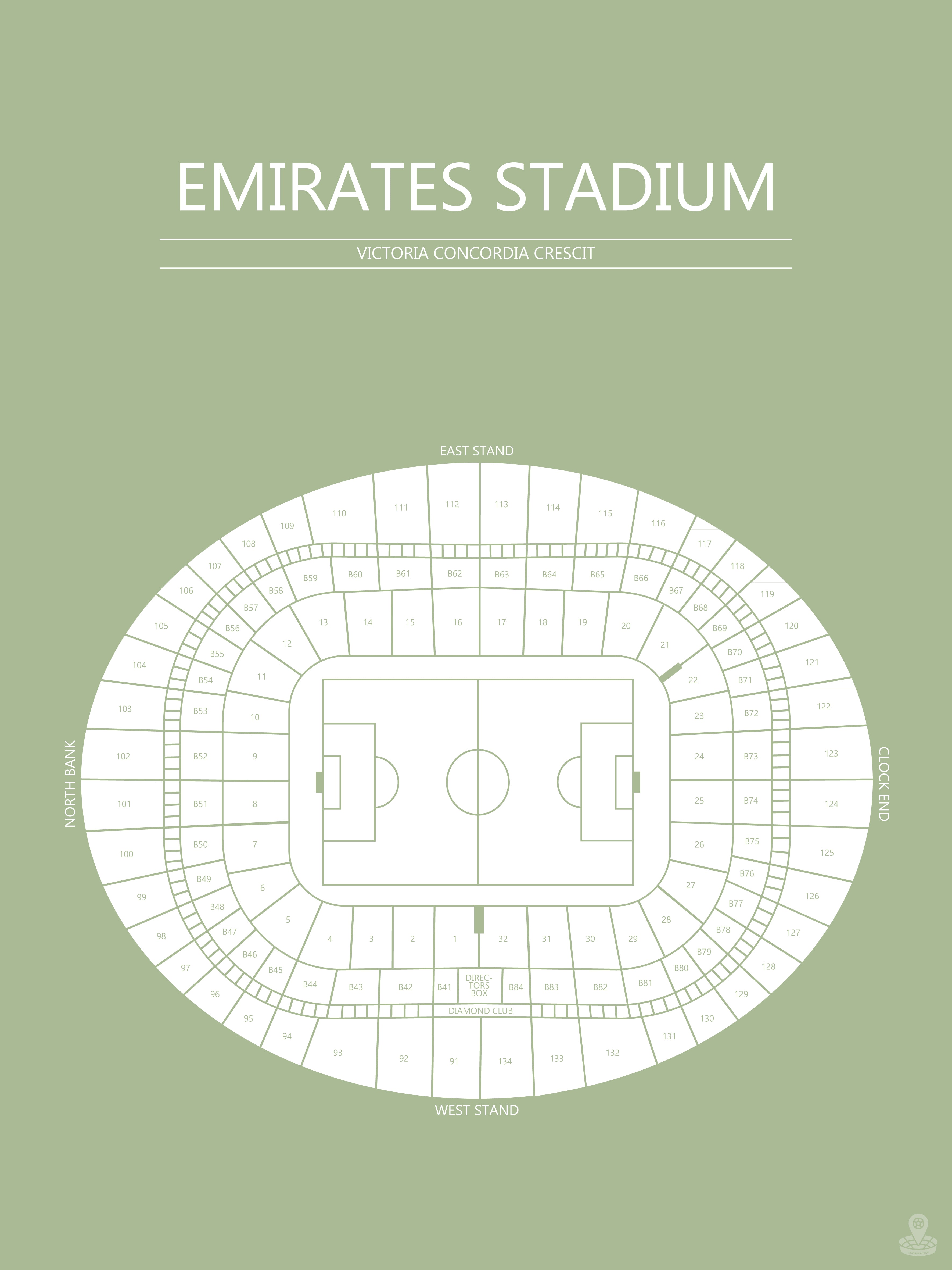 Fodbold plakat Arsenal Emirates stadium Lysegrøn