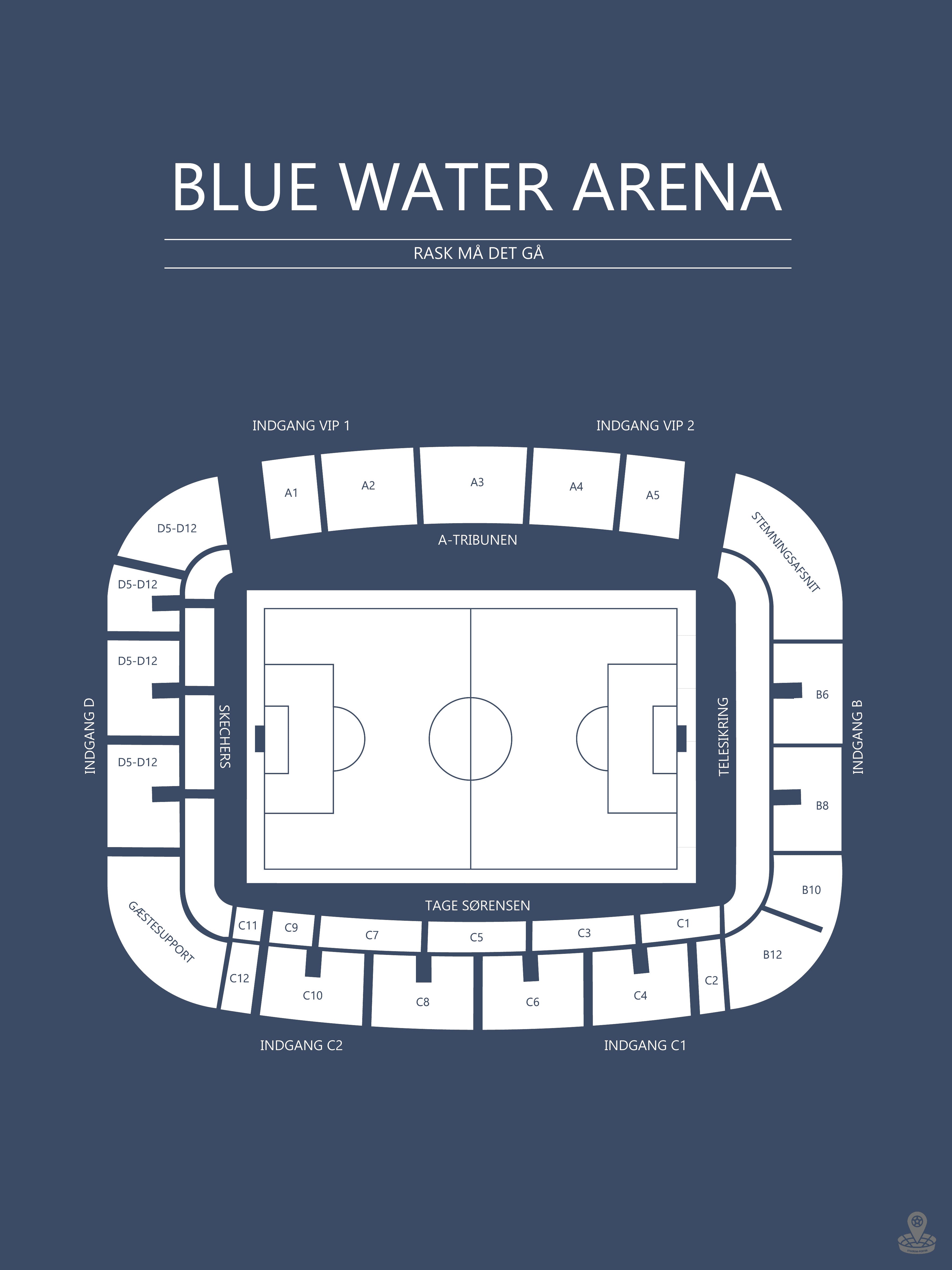 Fodbold plakat Esbjerg Blue Water Arena Mørkeblå
