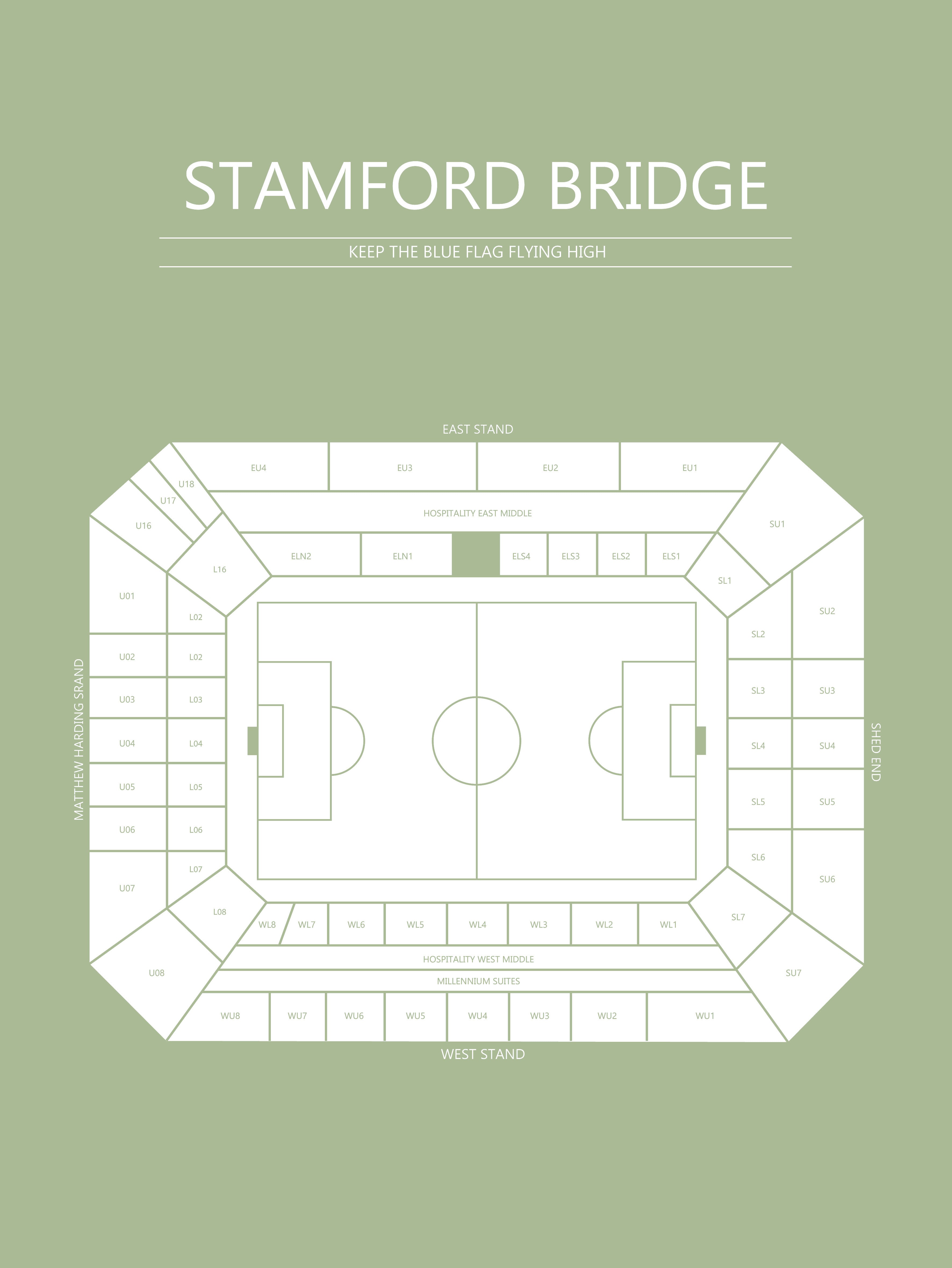 Fodbold plakat Chelsea Stamford Bridge lysegrøn