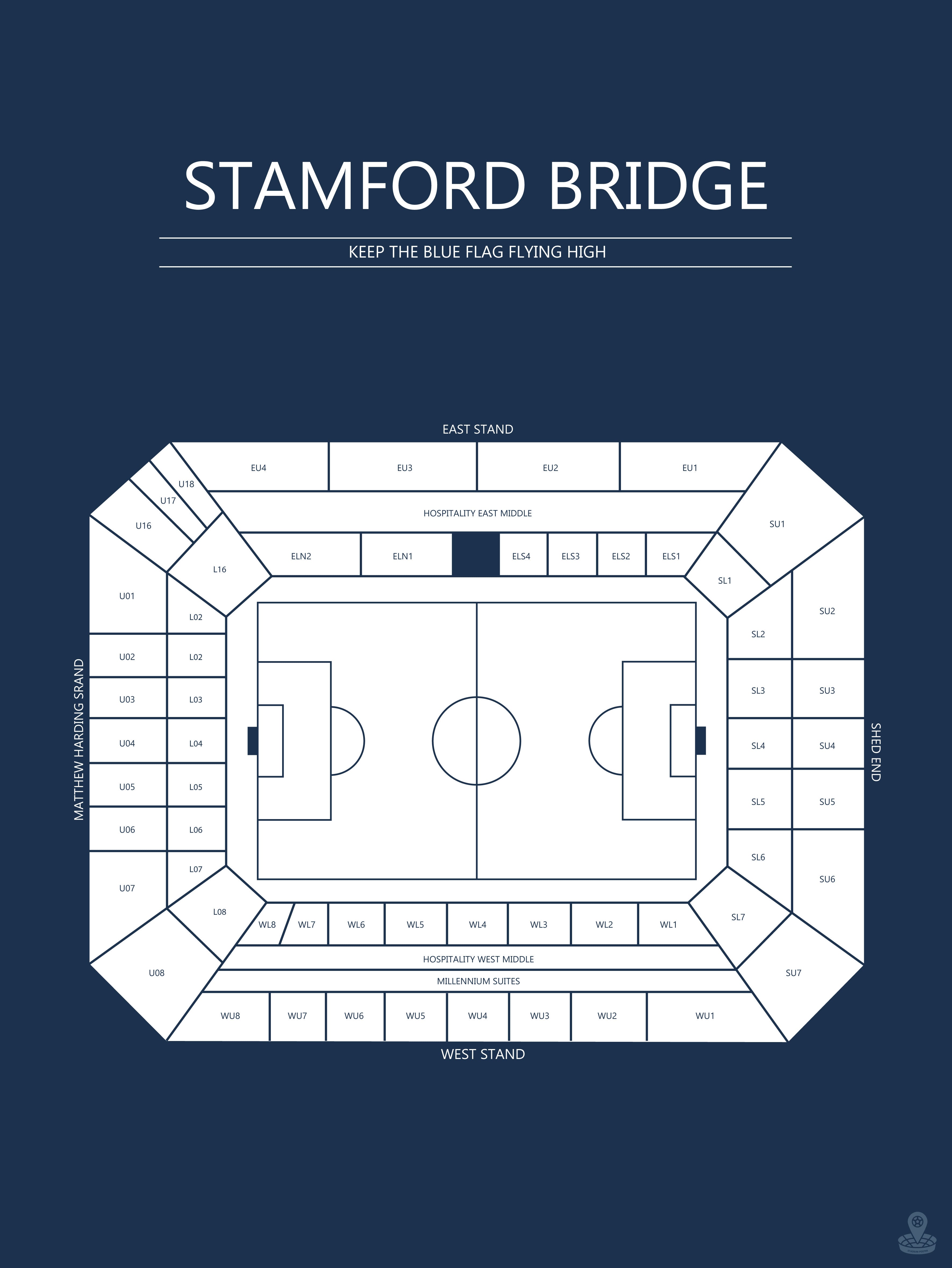 Fodbold plakat Chelsea Stamford Bridge mørkeblå