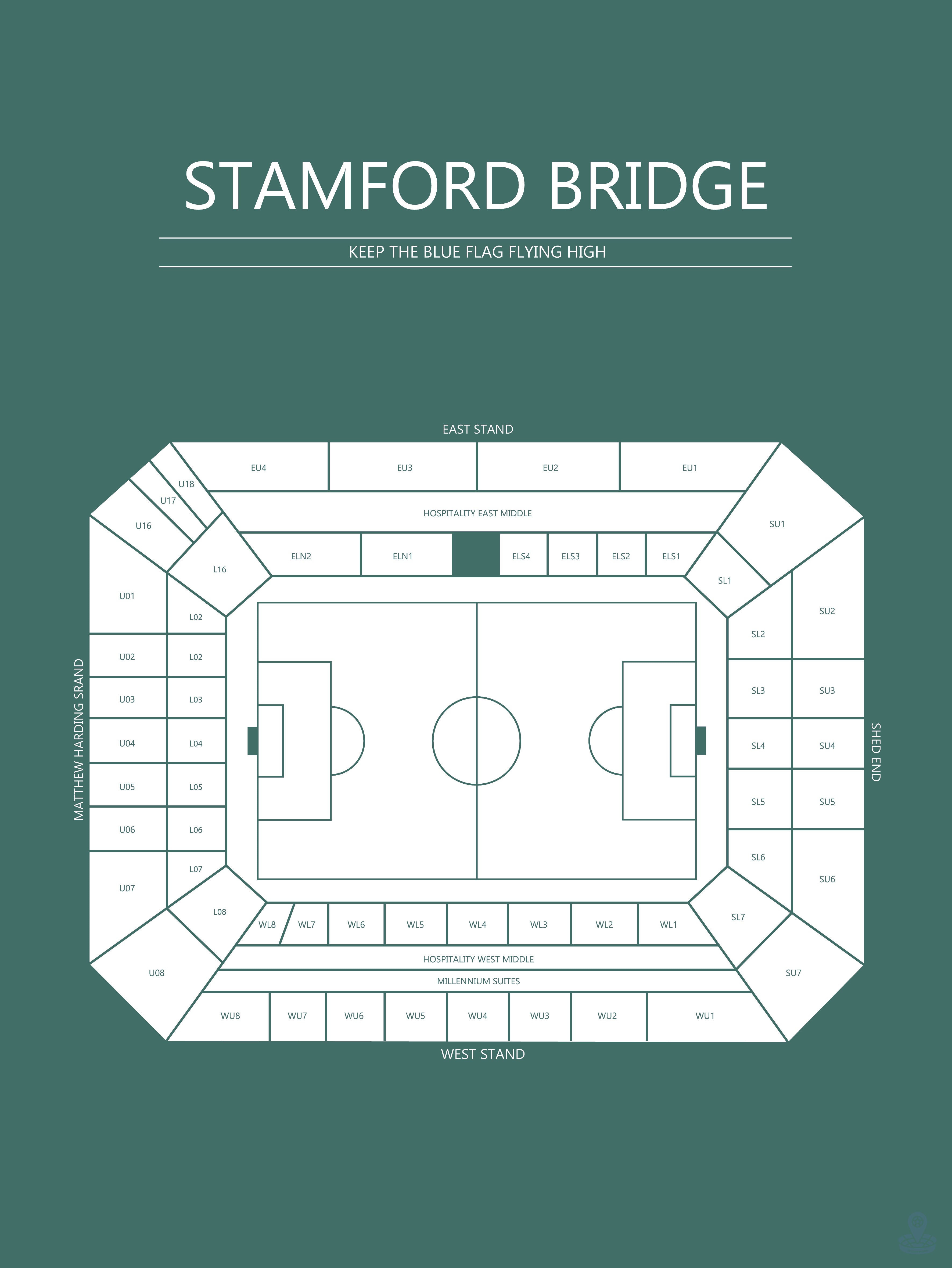 Fodbold plakat Chelsea Stamford Bridge mørkegrøn