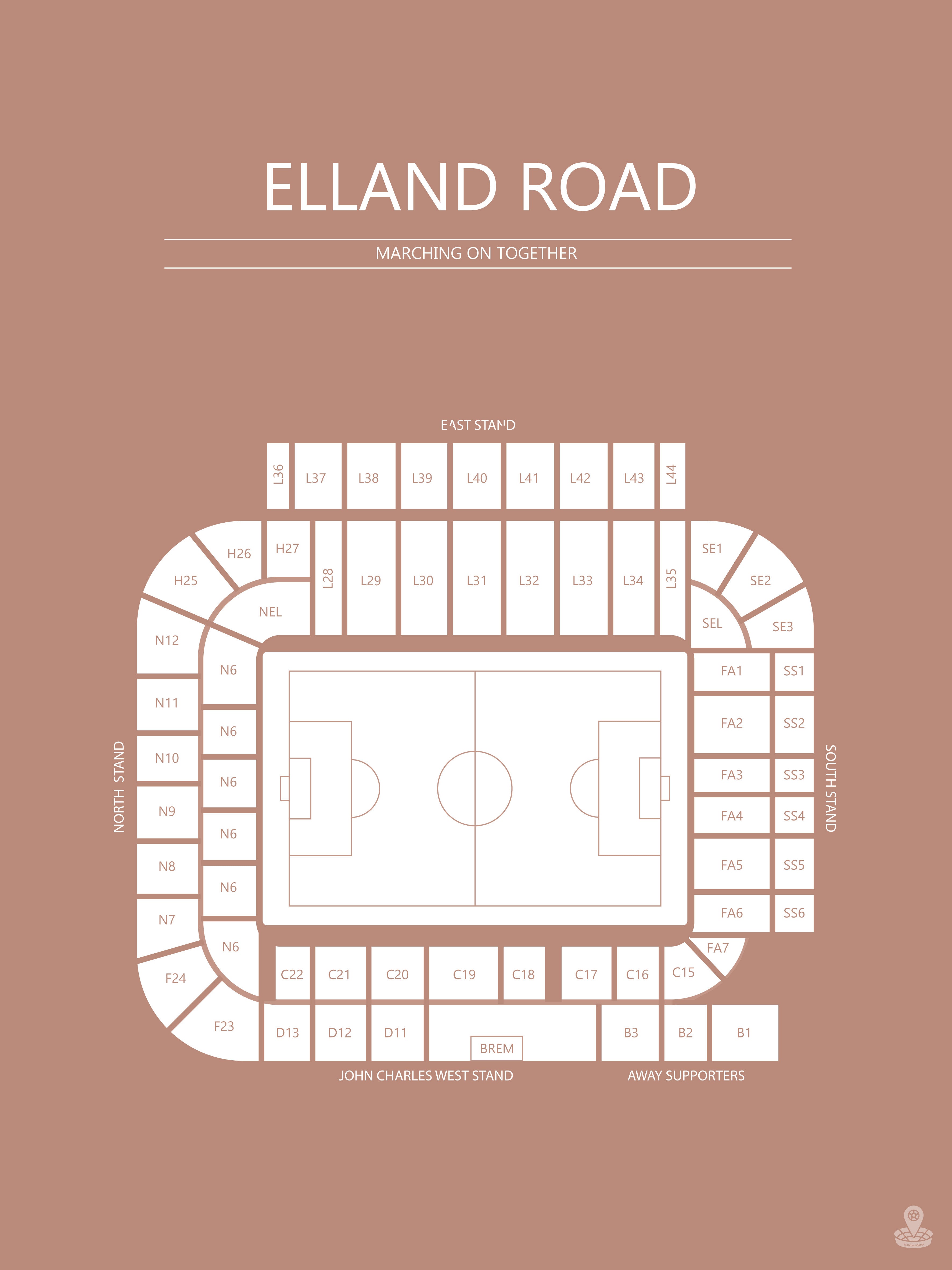 Fodbold plakat Lees Elland Road Stadium Blush