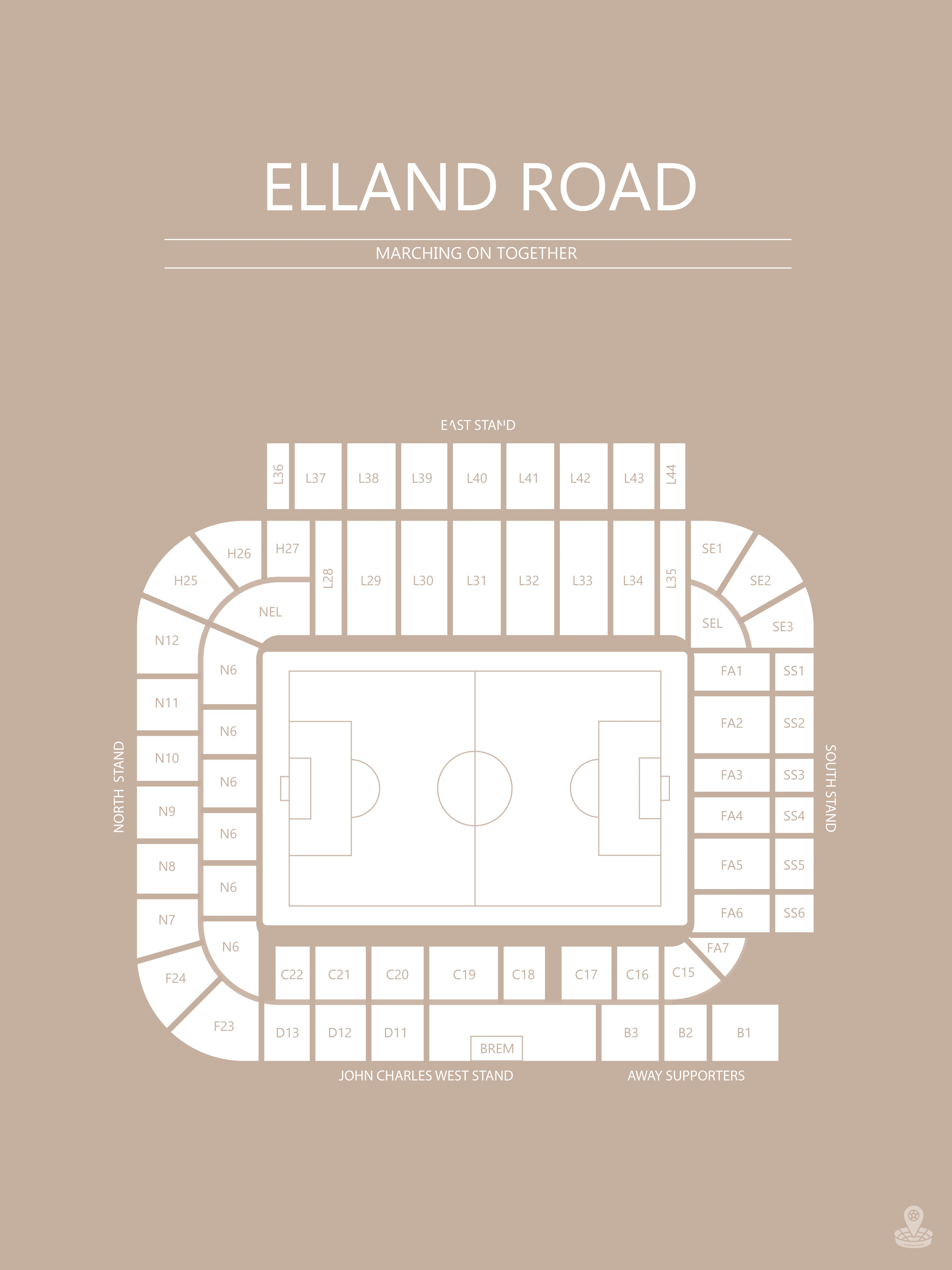 Fodbold plakat Lees Elland Road Stadium Sand