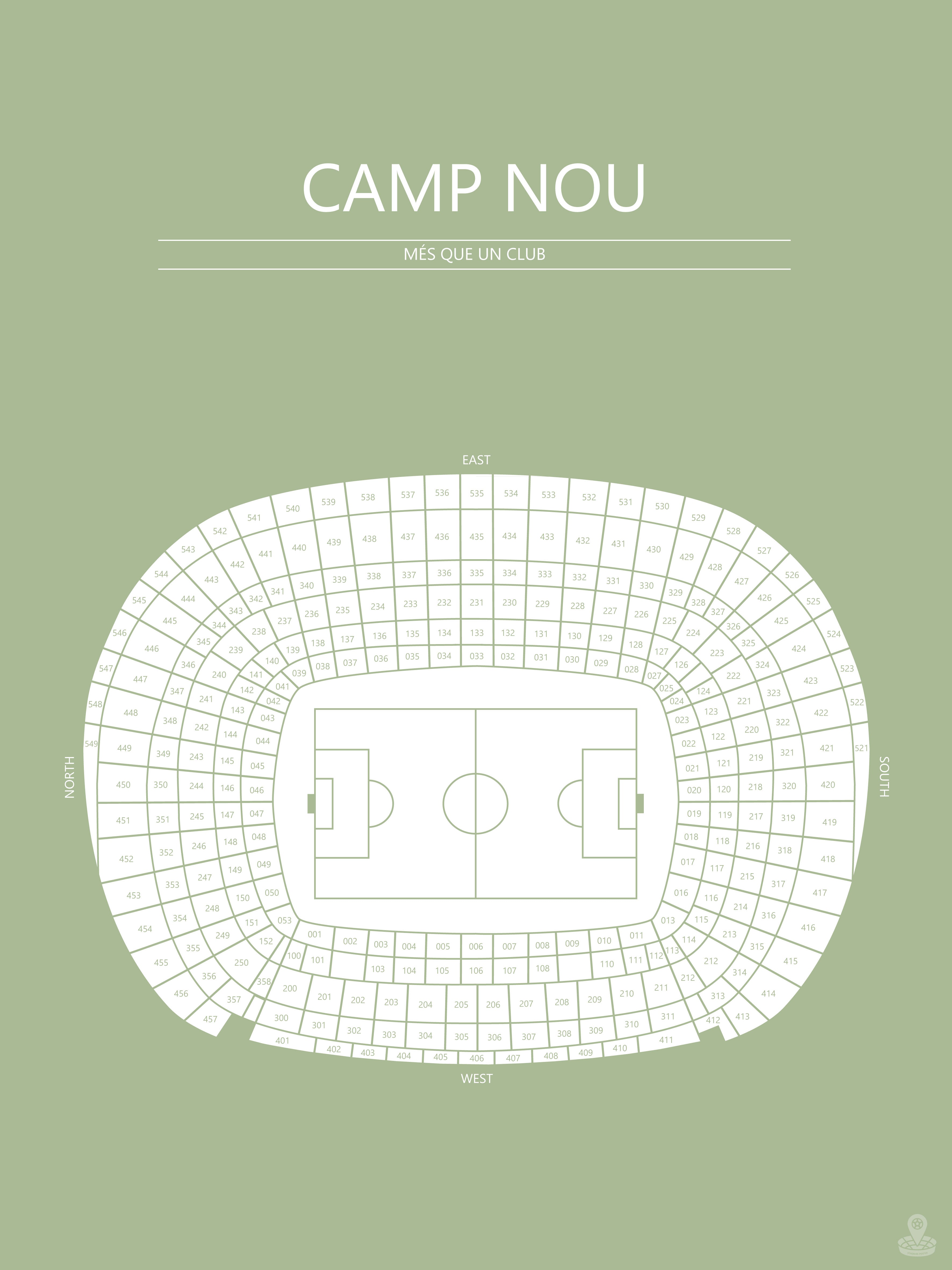 Fodbold plakat FC Barcelona Camp Nou Lysegrøn