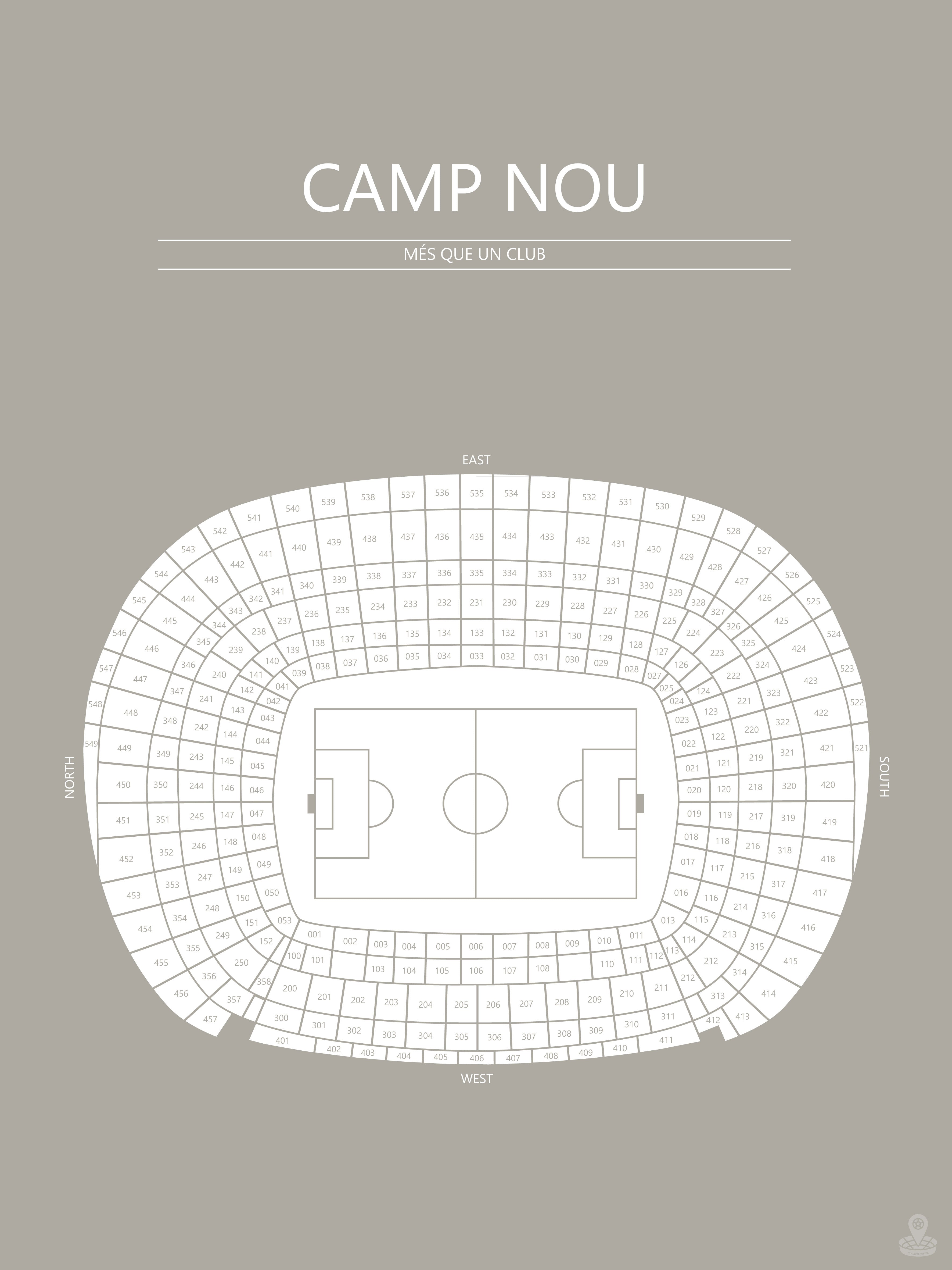 Fodbold plakat FC Barcelona Camp Nou Grå