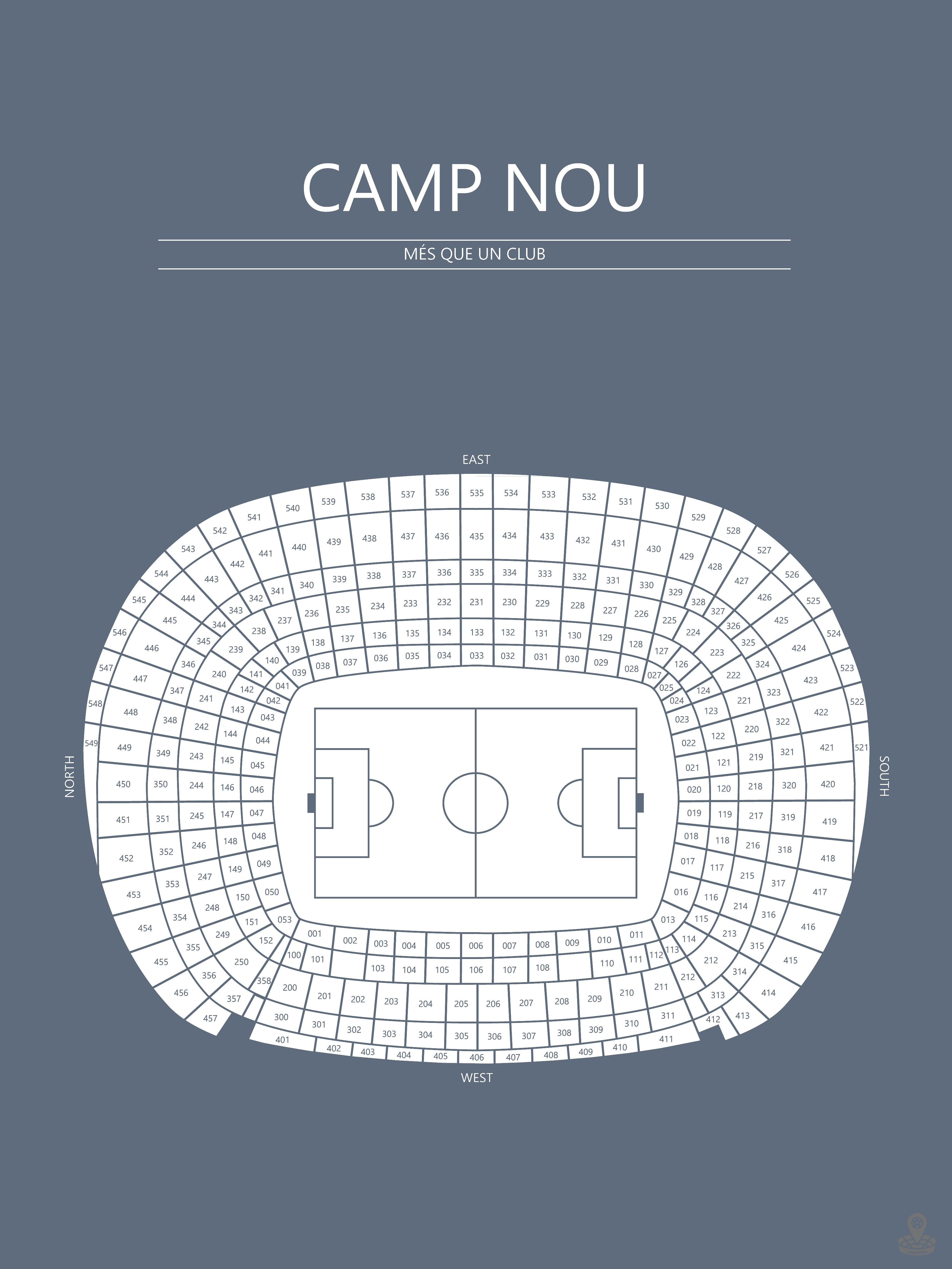 Fodbold plakat FC Barcelona Camp Nou Blågrå