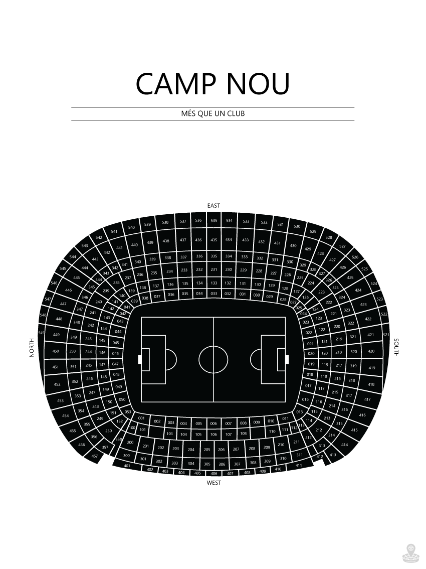 Fodbold plakat FC Barcelona Camp Nou Hvid