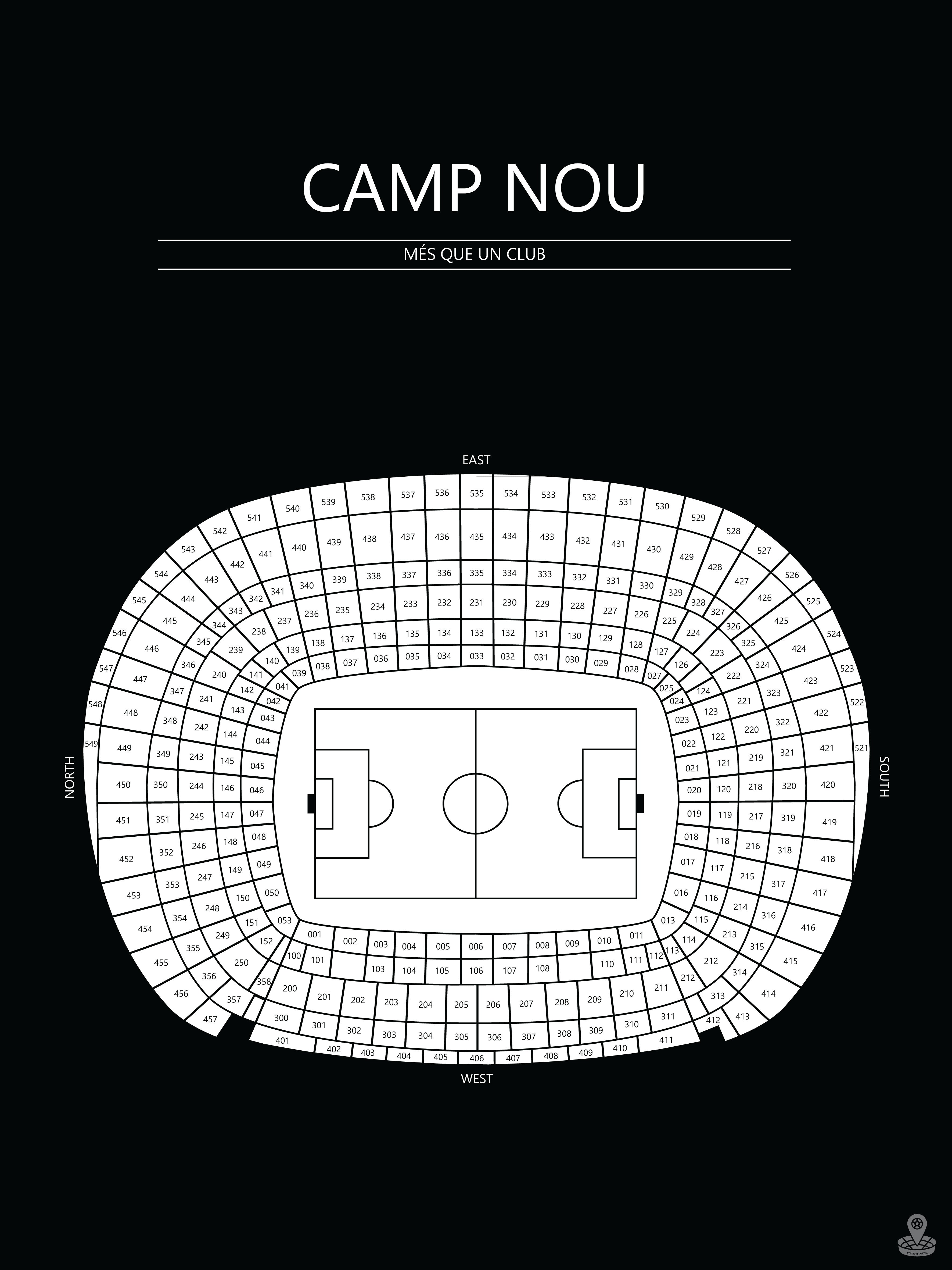 Fodbold plakat FC Barcelona Camp Nou Sort