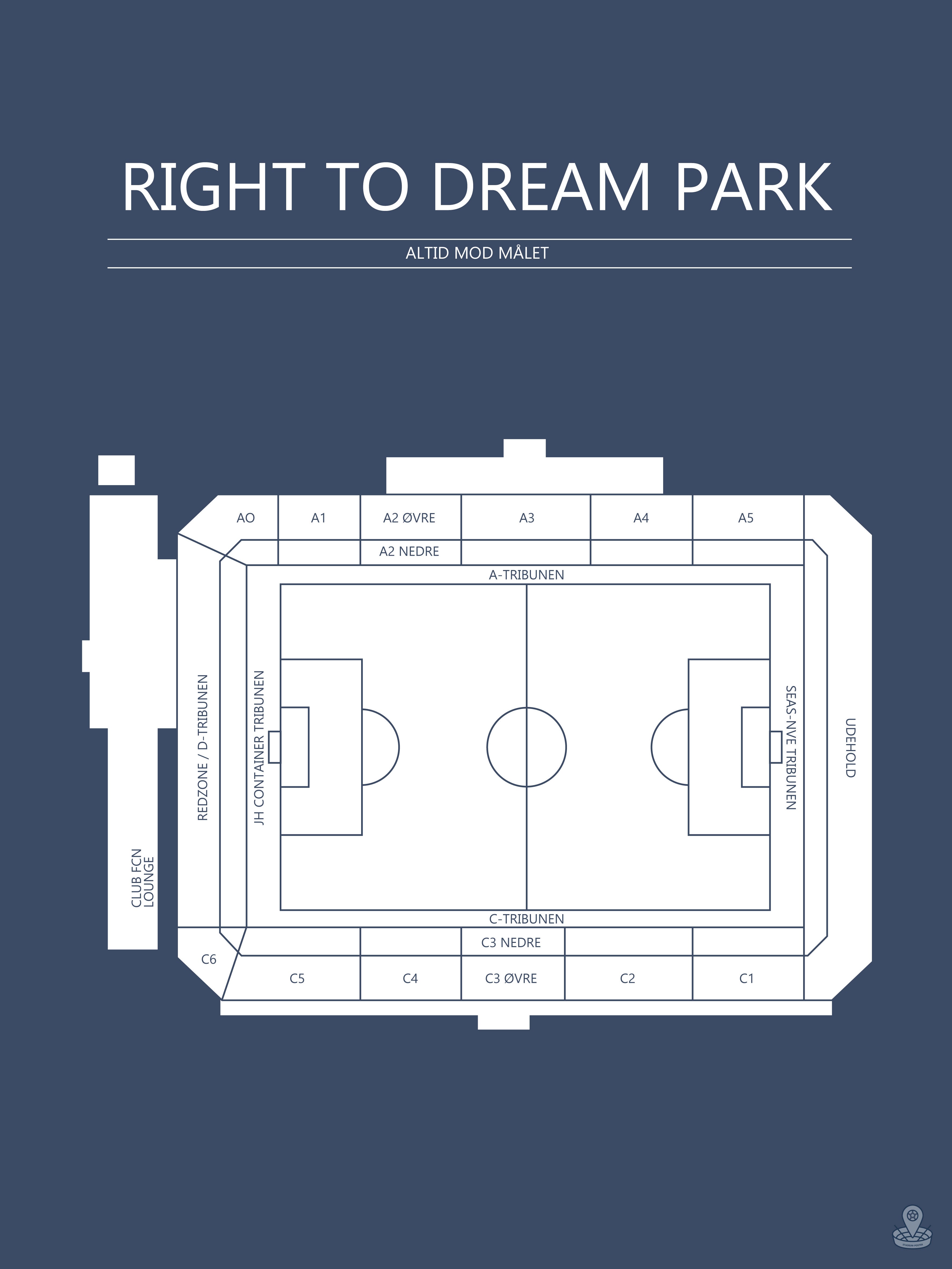 Fodbold plakat Right To Dream Park Mørkeblå