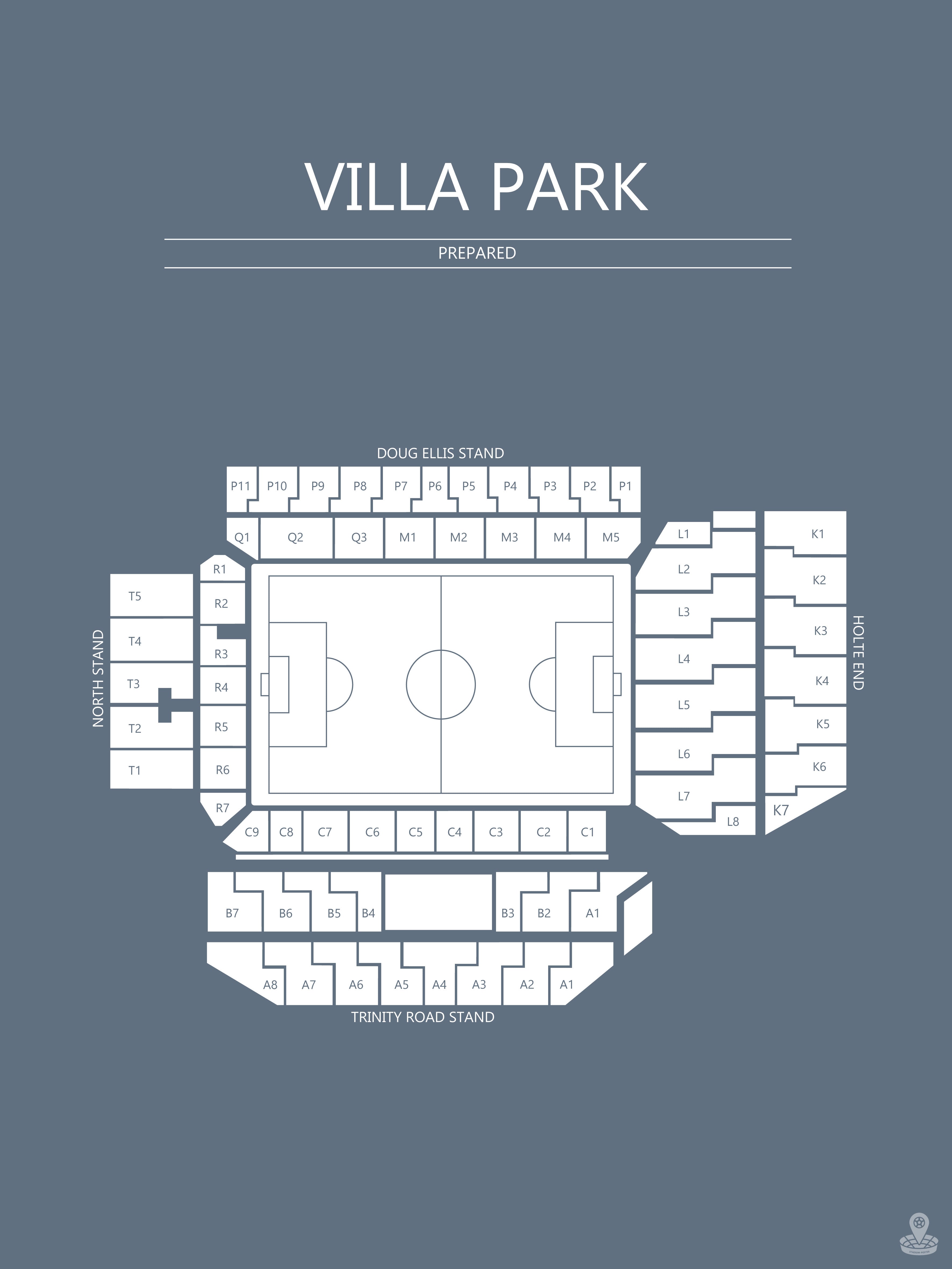 Fodbold plakat Aston Villa Villa Park Blågrå
