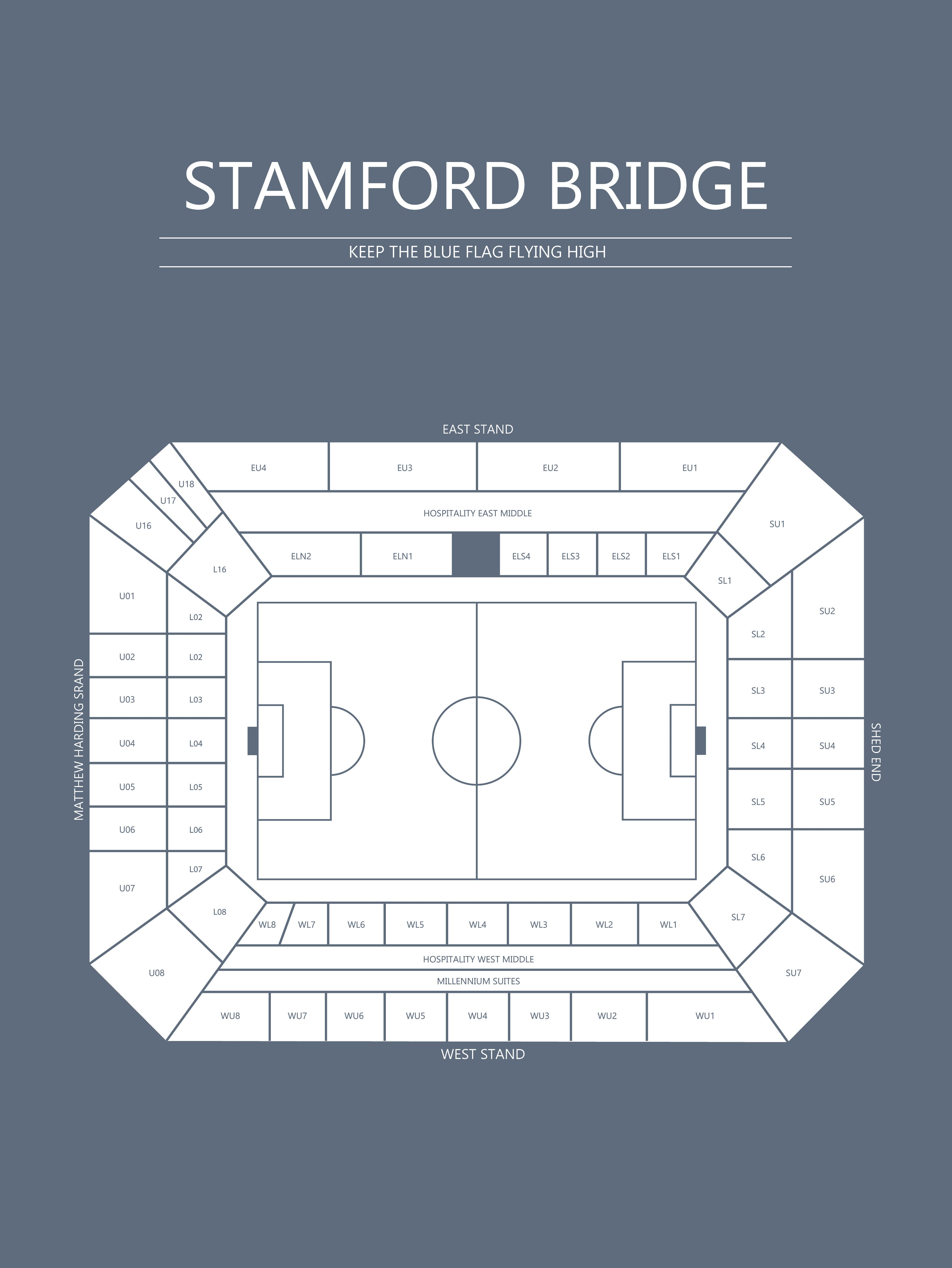 Fodbold plakat Chelsea Stamford Bridge blågrå