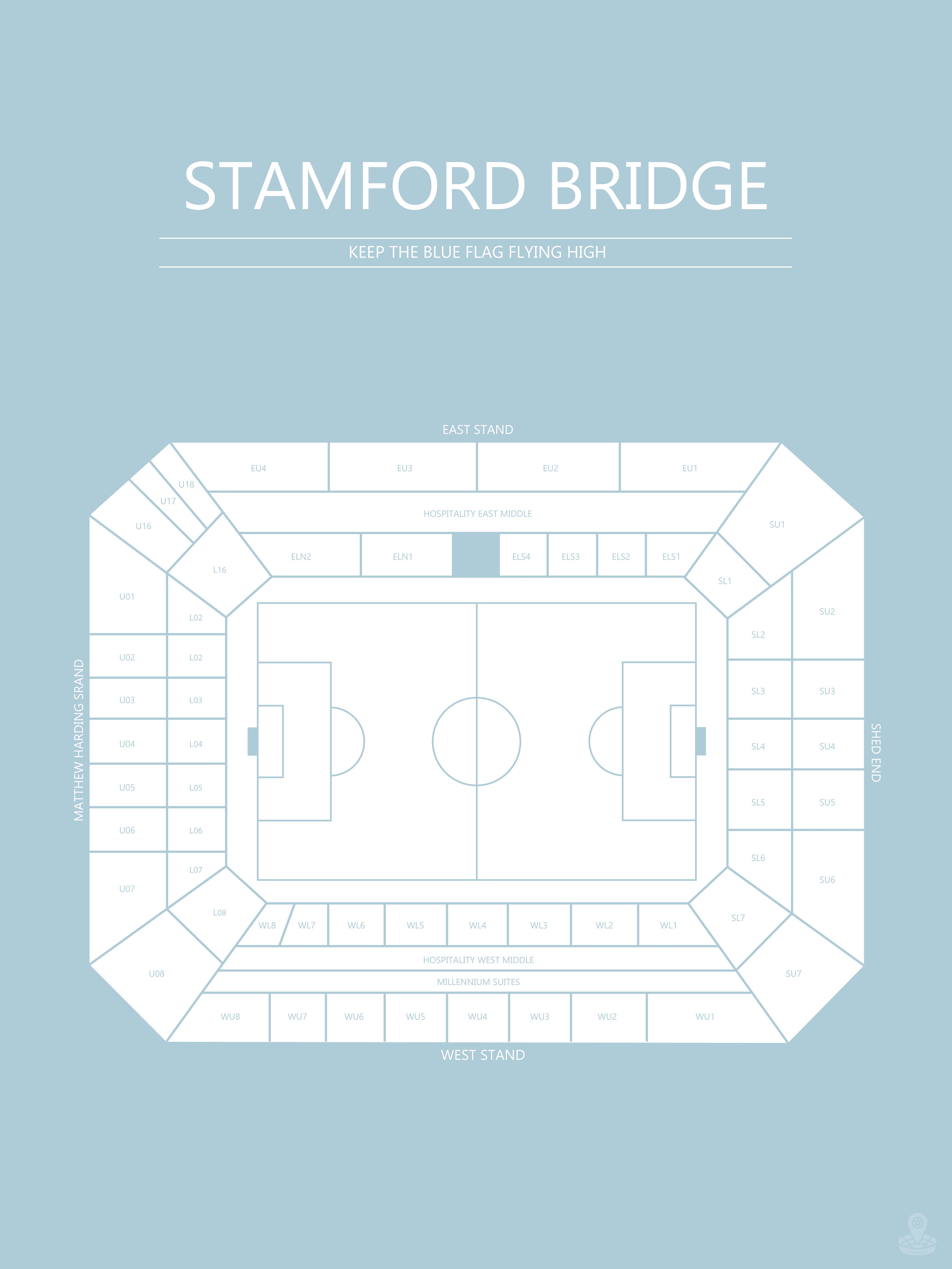 Fodbold plakat Chelsea Stamford Bridge lyseblå