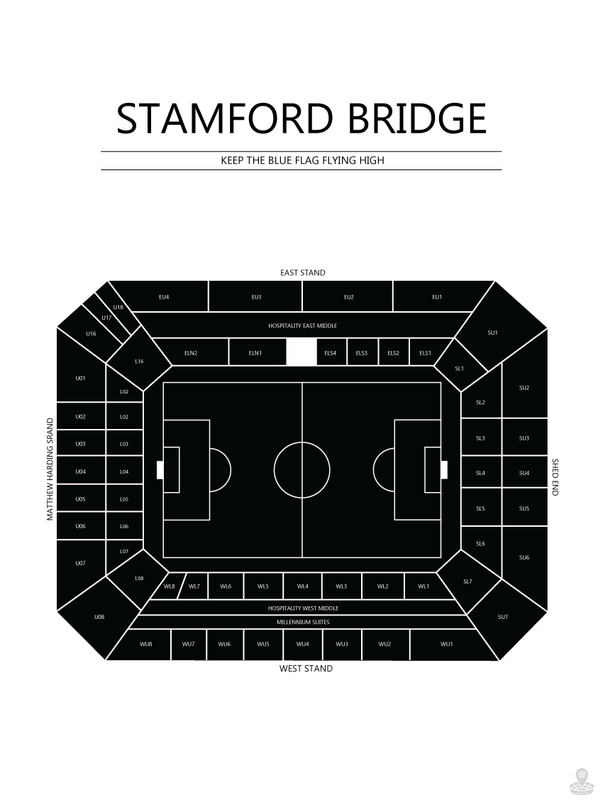 Fodbold plakat Chelsea Stamford Bridge Hvid