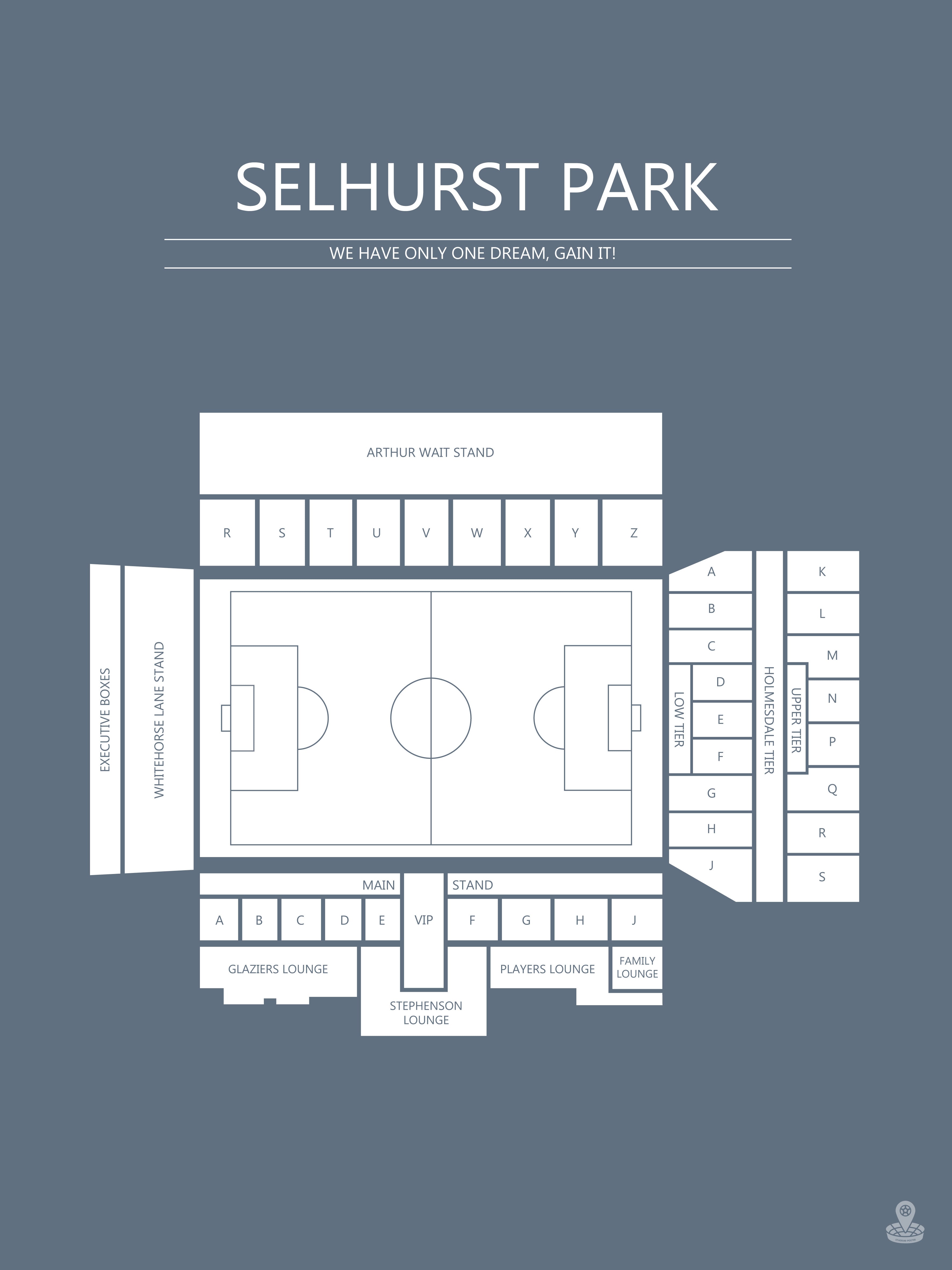 Fodbold plakat Crystal Palace Selhust Park gråblå