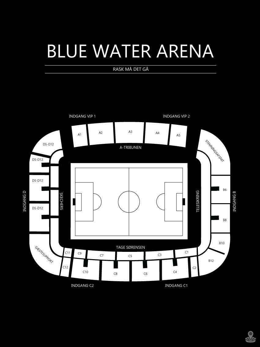 Fodbold plakat Esbjerg Blue Water Arena Sort