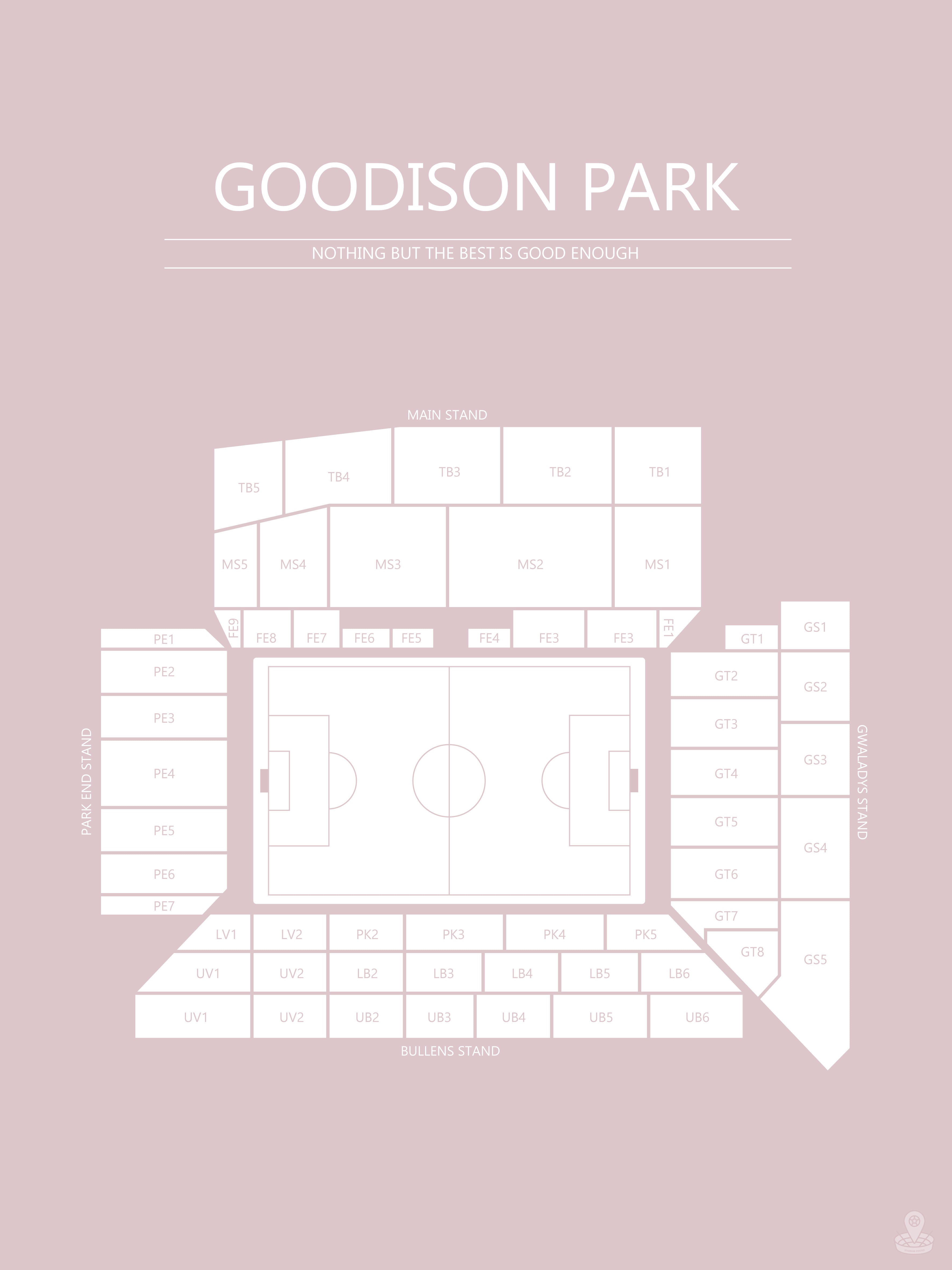 Fodbold plakat Everton Goodison Park Lyserød
