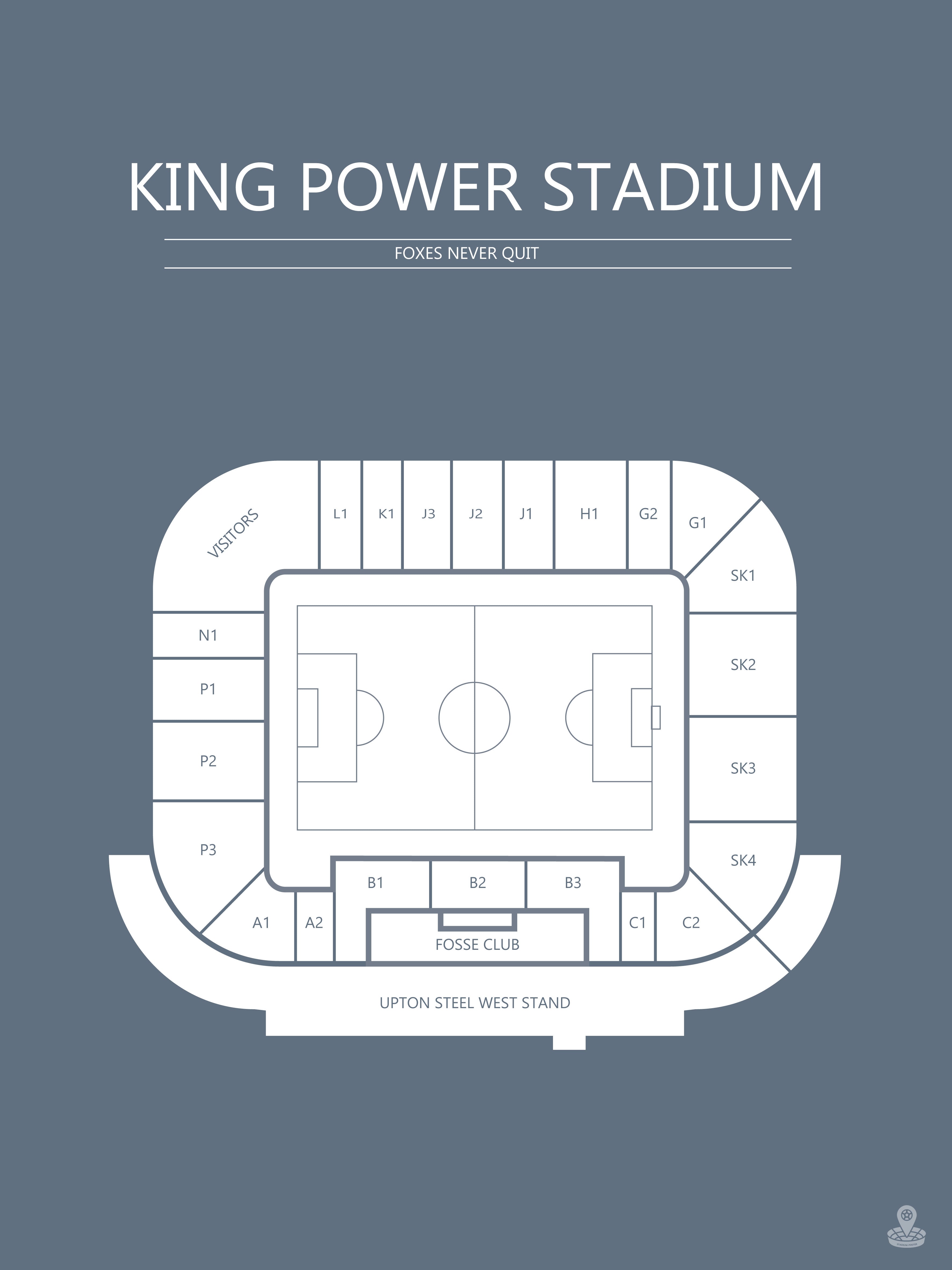Fodbold plakat Leicester King Power Stadium Blågrå