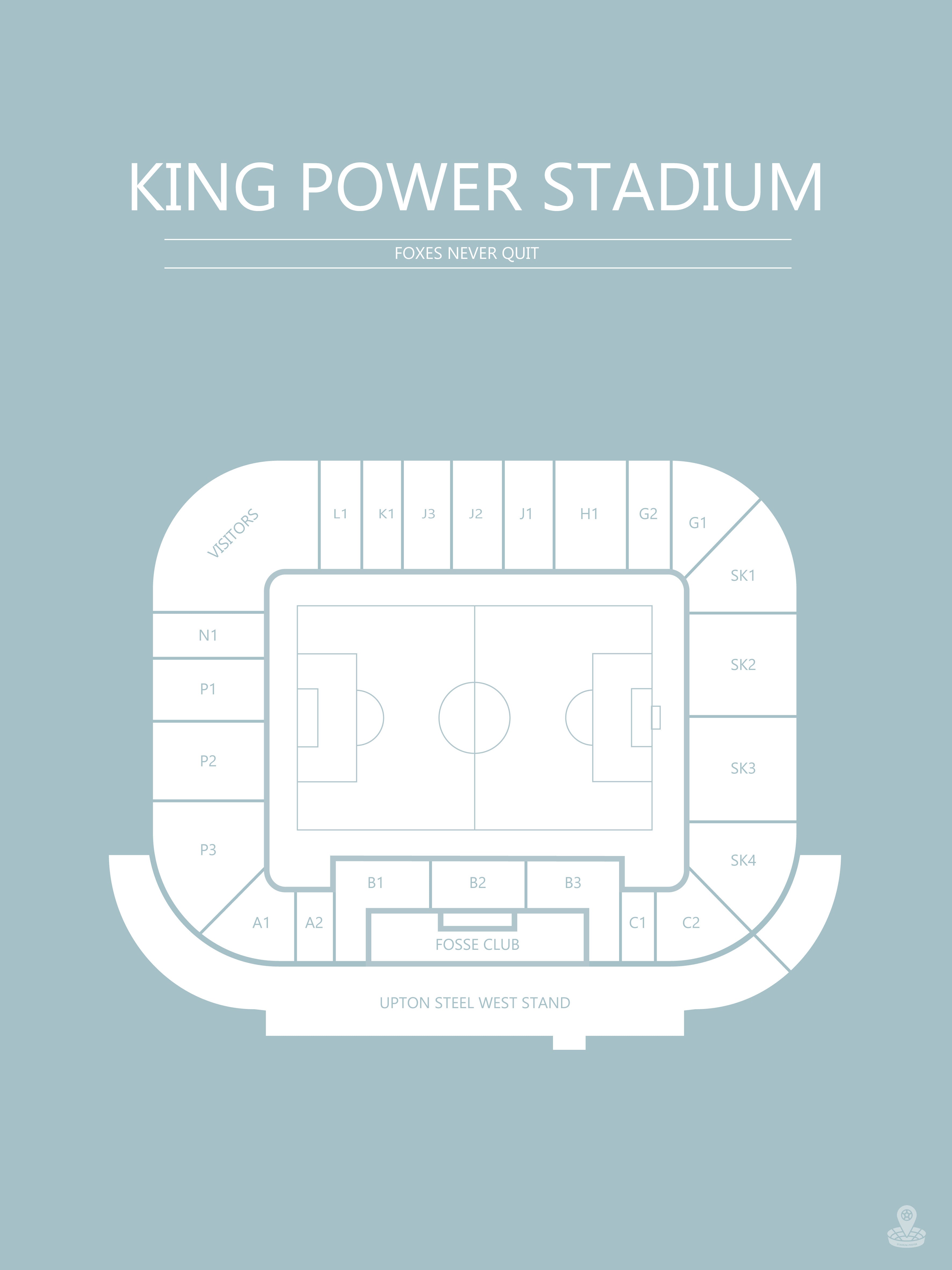 Fodbold plakat Leicester King Power Stadium Lyseblå