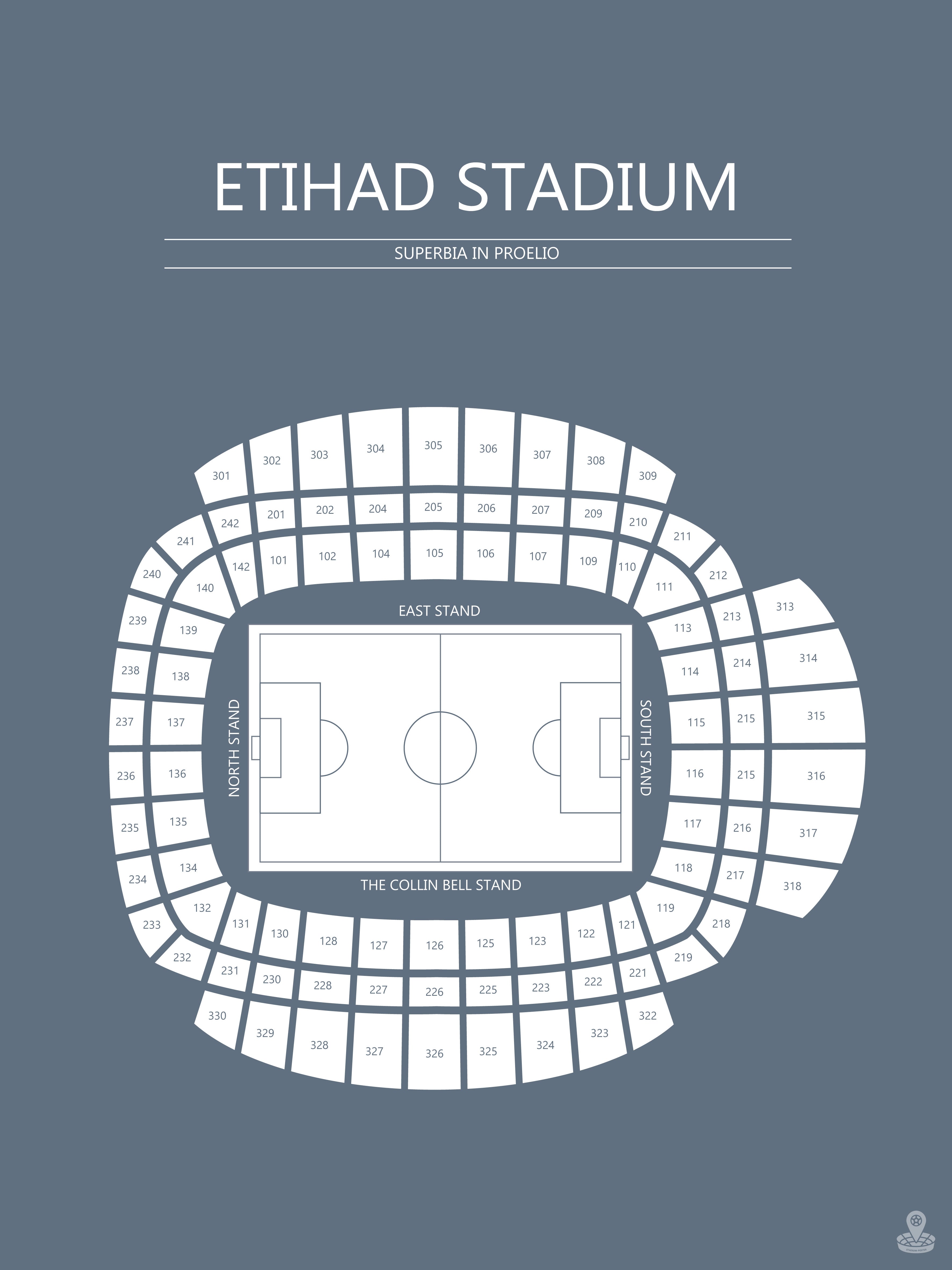 Fodbold plakat Manchester City Etihad Stadium blågrå
