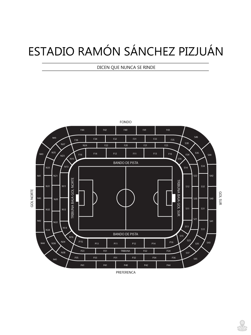 Fodbold plakat Sevilla FC Estadio Ramón Sánchez Pizjuán Hvid