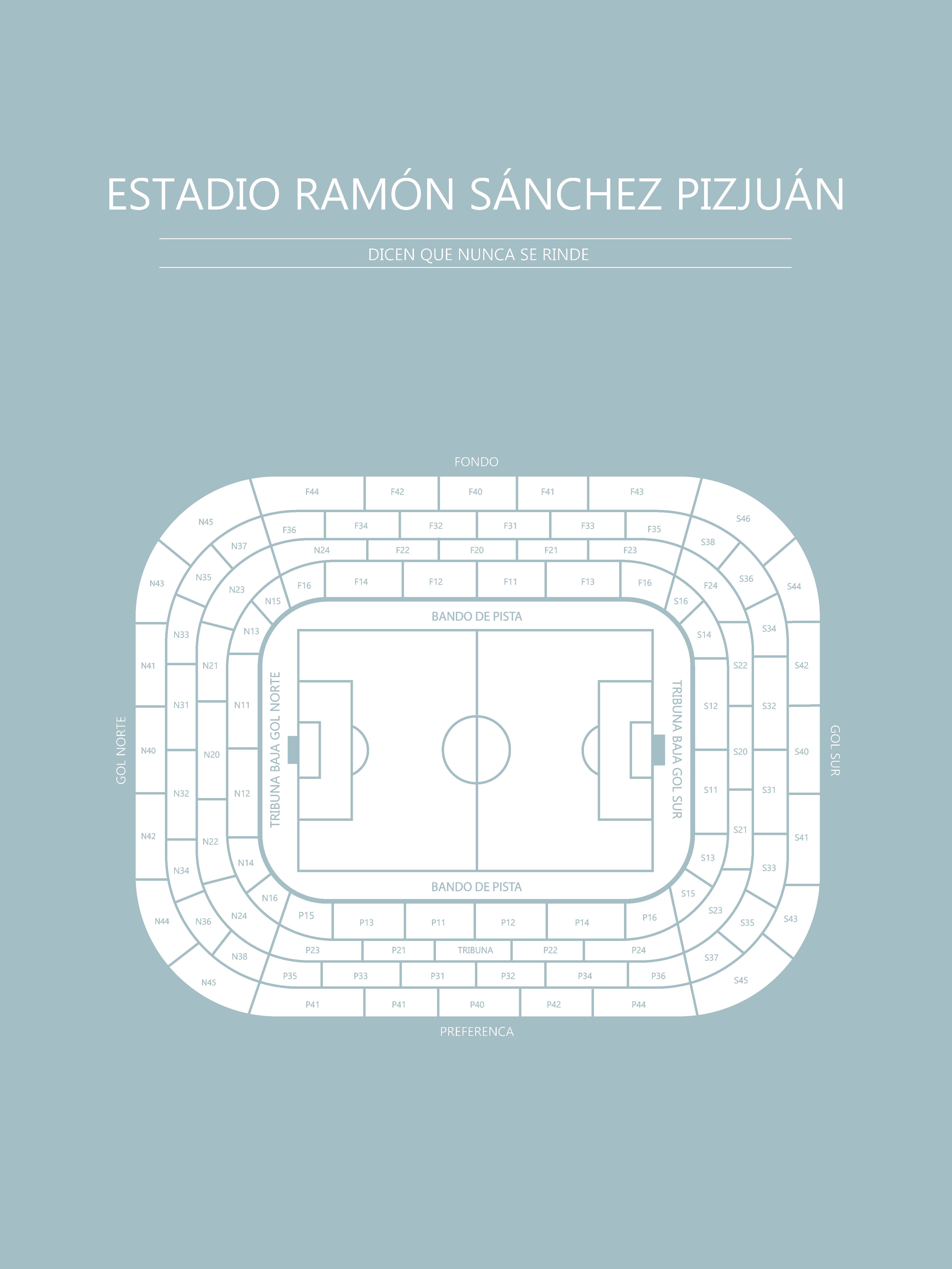 Fodbold plakat Sevilla FC Estadio Ramón Sánchez Pizjuán Lyseblå