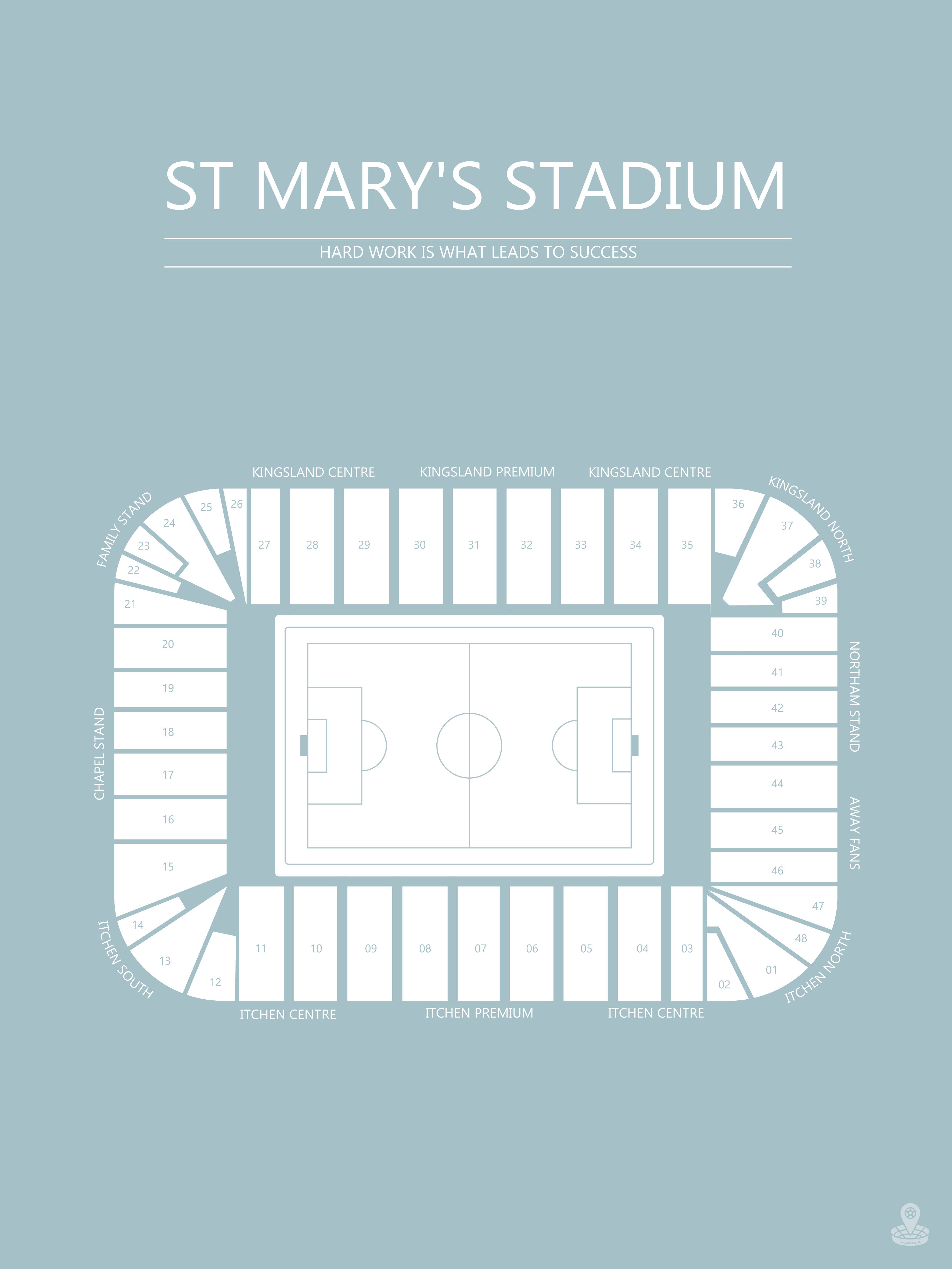 Fodbold plakat Southampton fc St. Mary's stadium lyseblå