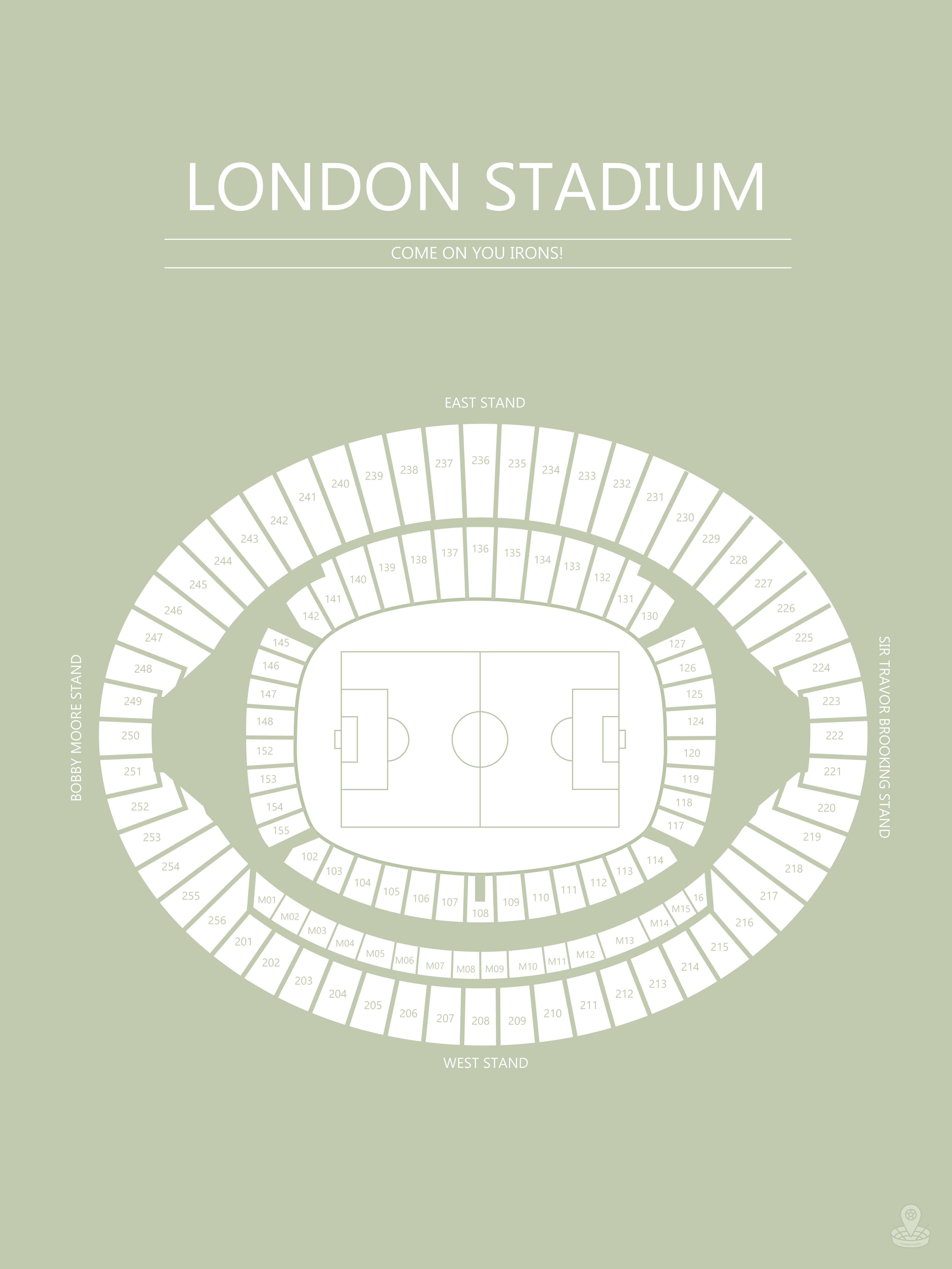Fodbold plakat West Ham London Stadium lysegrøn