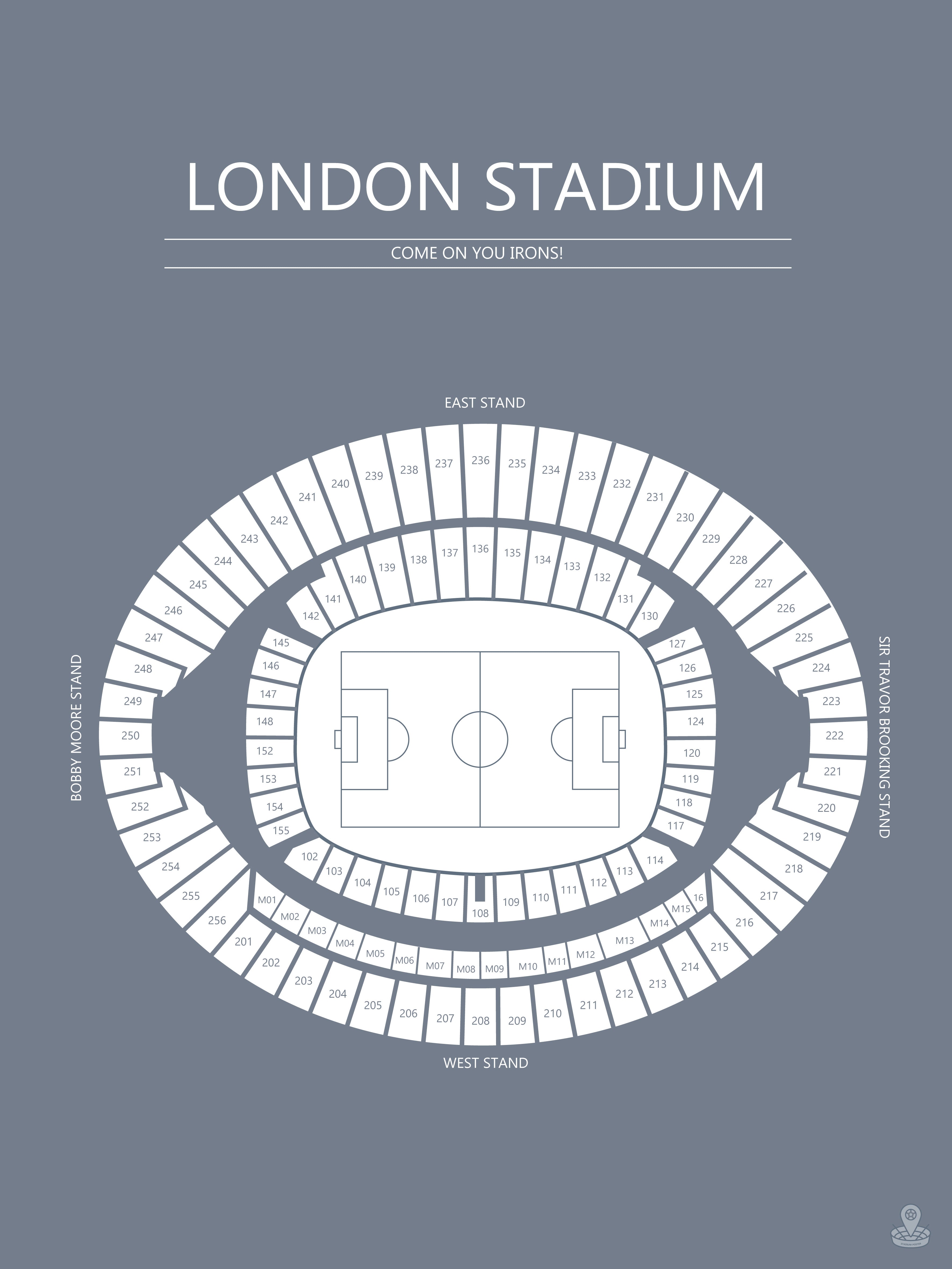 Fodbold plakat West Ham London Stadium  blågrå