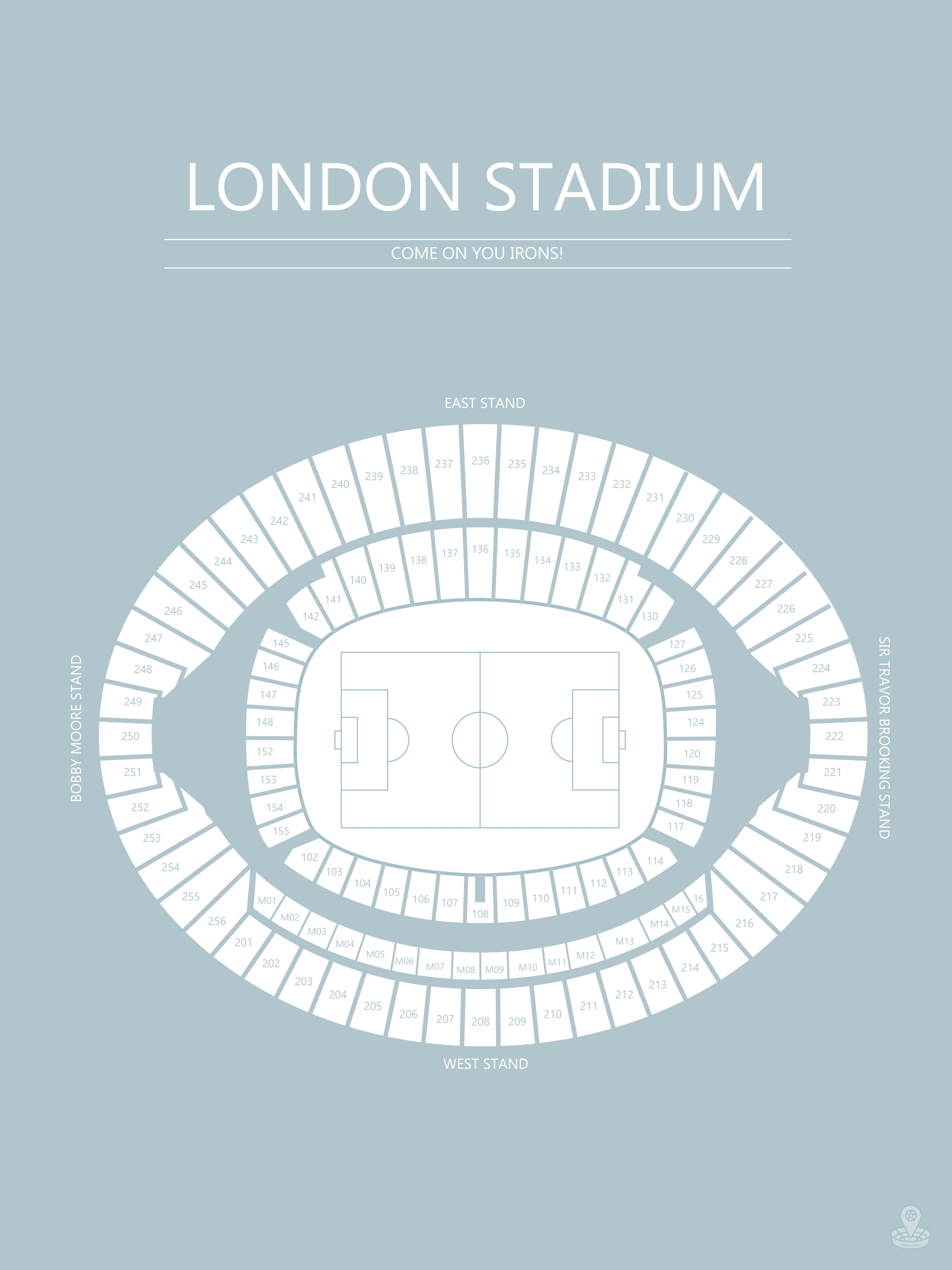 Fodbold plakat West Ham London Stadium  lyseblå