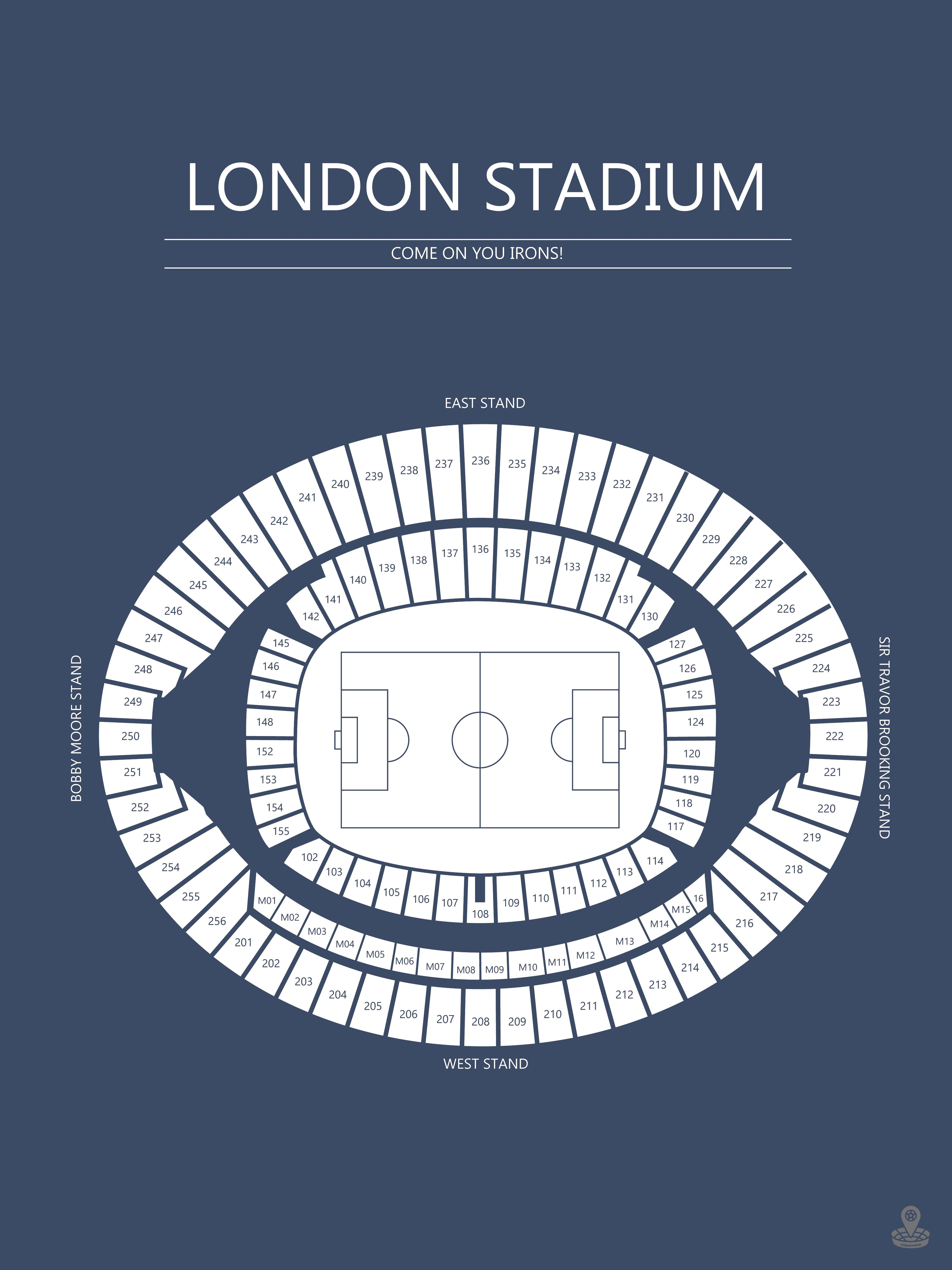 Fodbold plakat West Ham London Stadium mørkeblå 