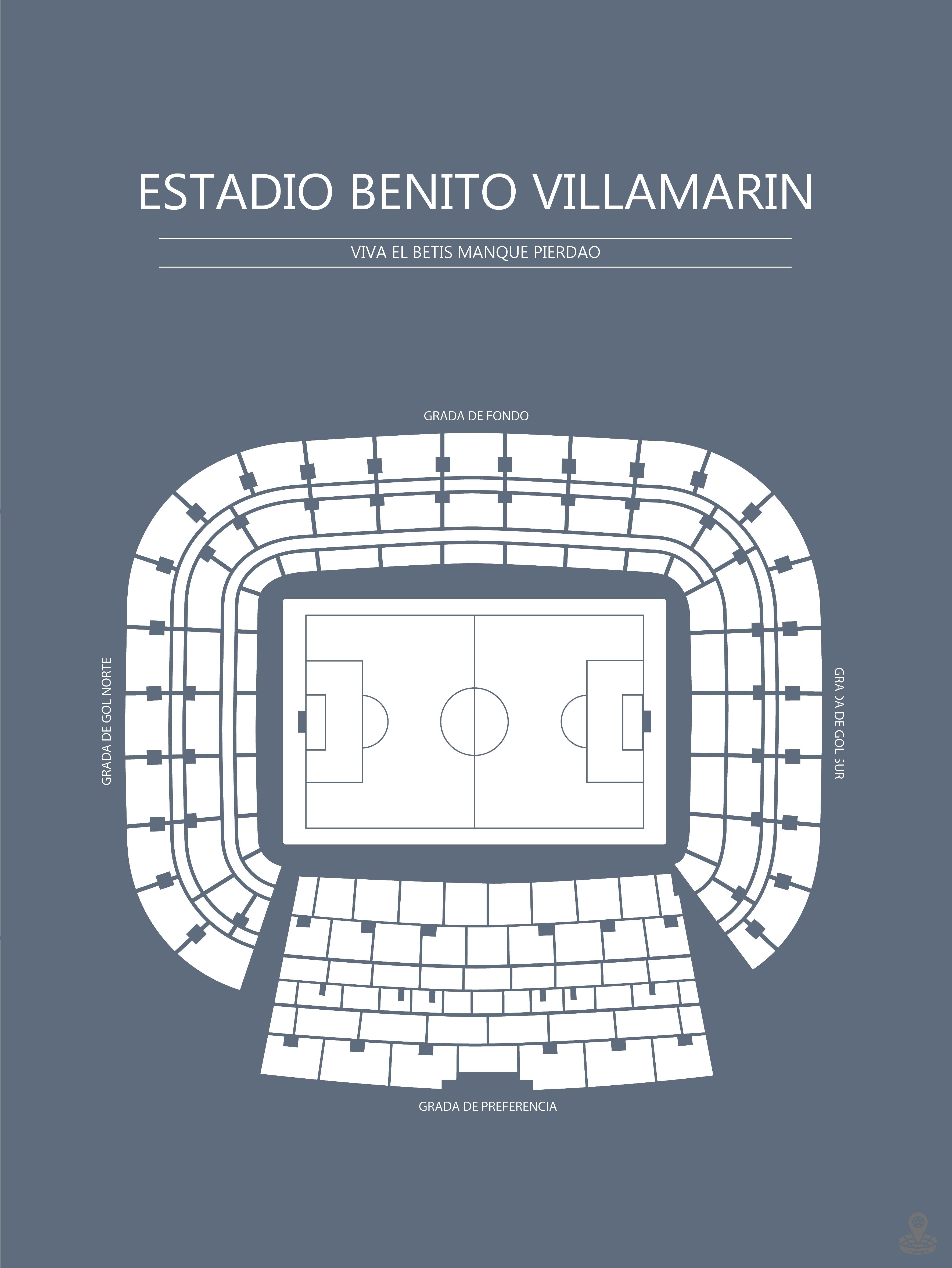 Fodbold plakat Real Betis Estadio Benito Villamartin Blågrå