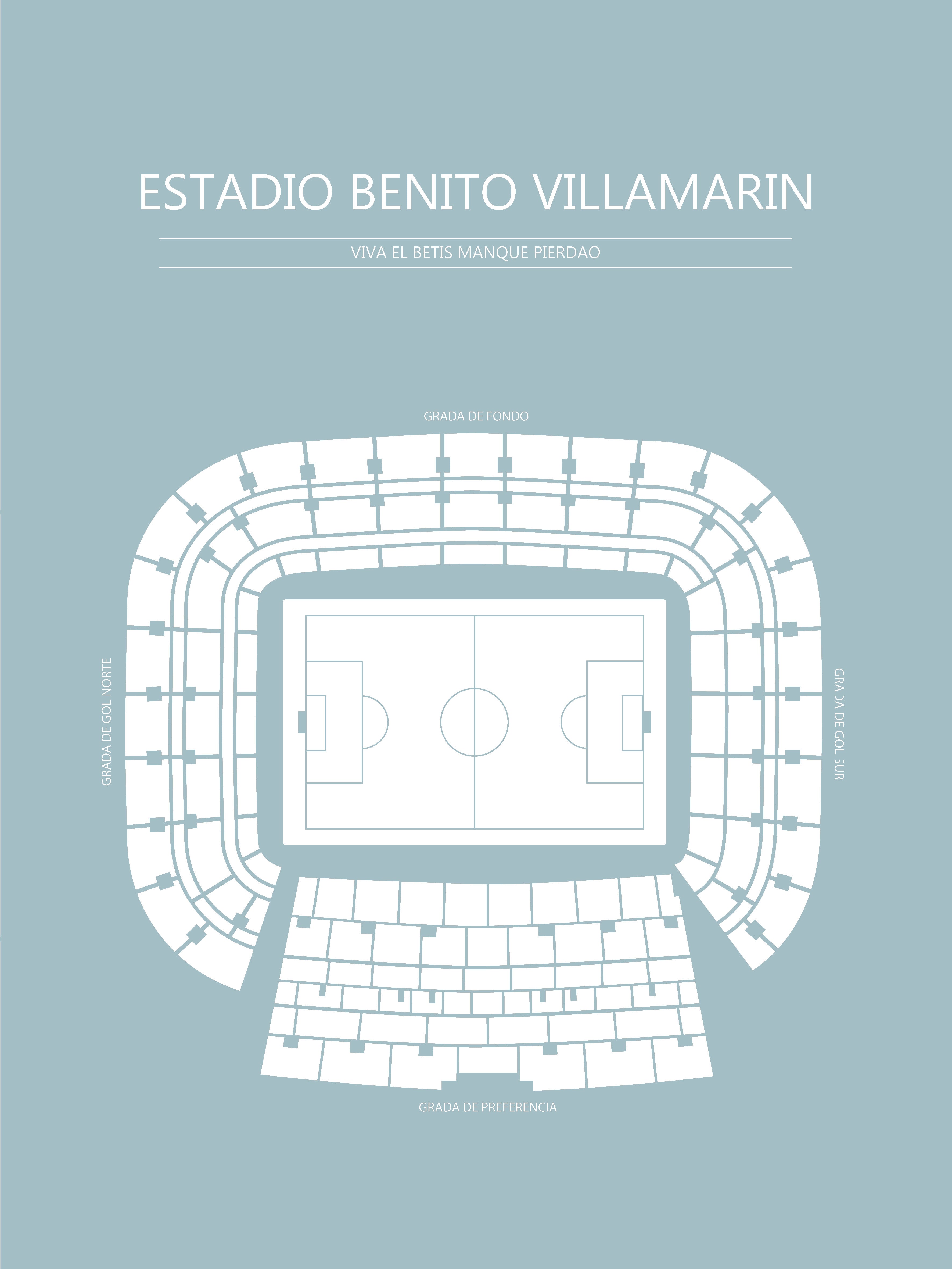 Fodbold plakat Real Betis Estadio Benito Villamartin Lyseblå 