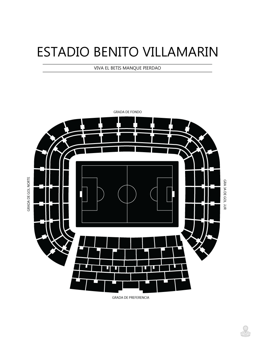 Fodbold plakat Real Betis Estadio Benito Villamartin Hvid