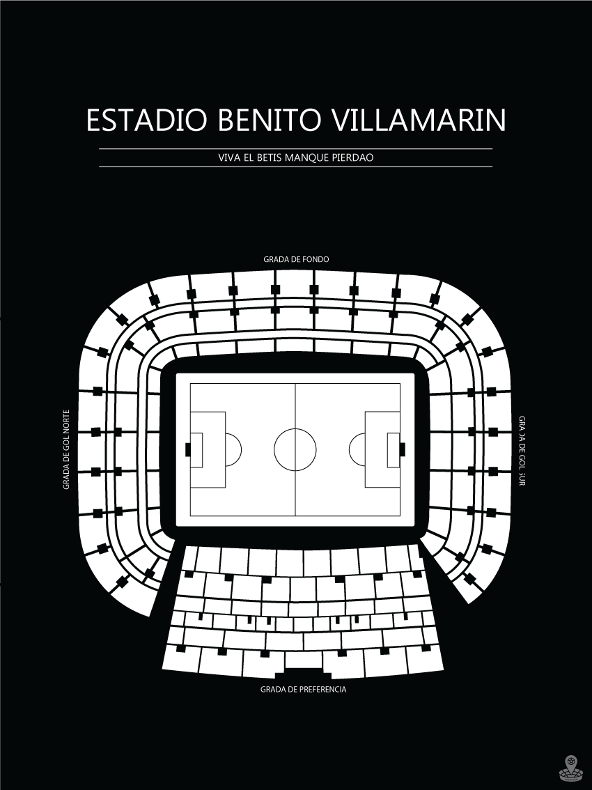 Fodbold plakat Real Betis Estadio Benito Villamartin Sort