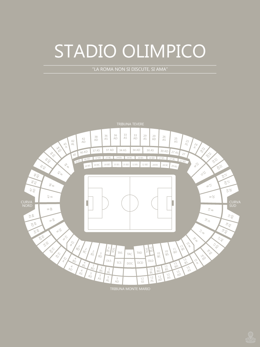 Fodbold plakat Roma Stadio Olimpico Grå