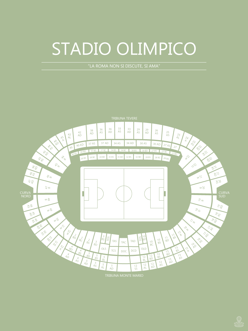 Fodbold plakat Roma Stadio Olimpico Lysegrøn