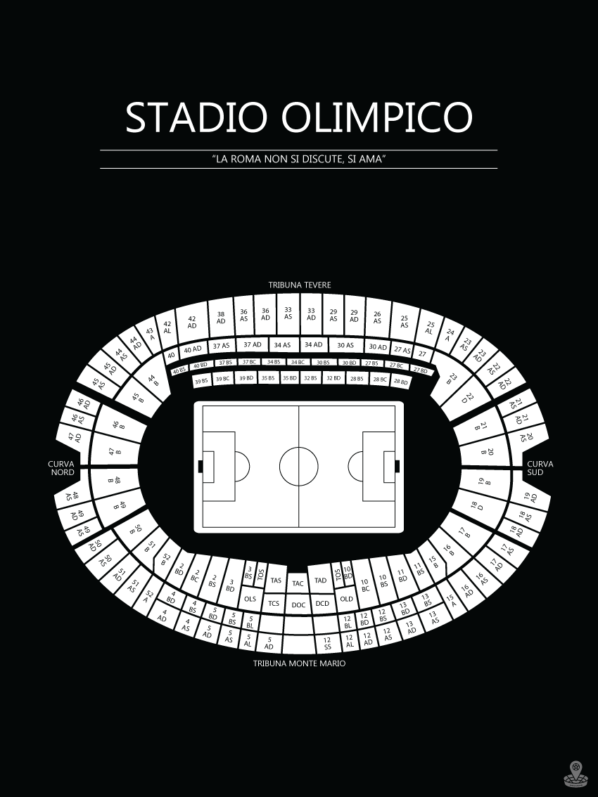 Fodbold plakat Roma Stadio Olimpico Sort