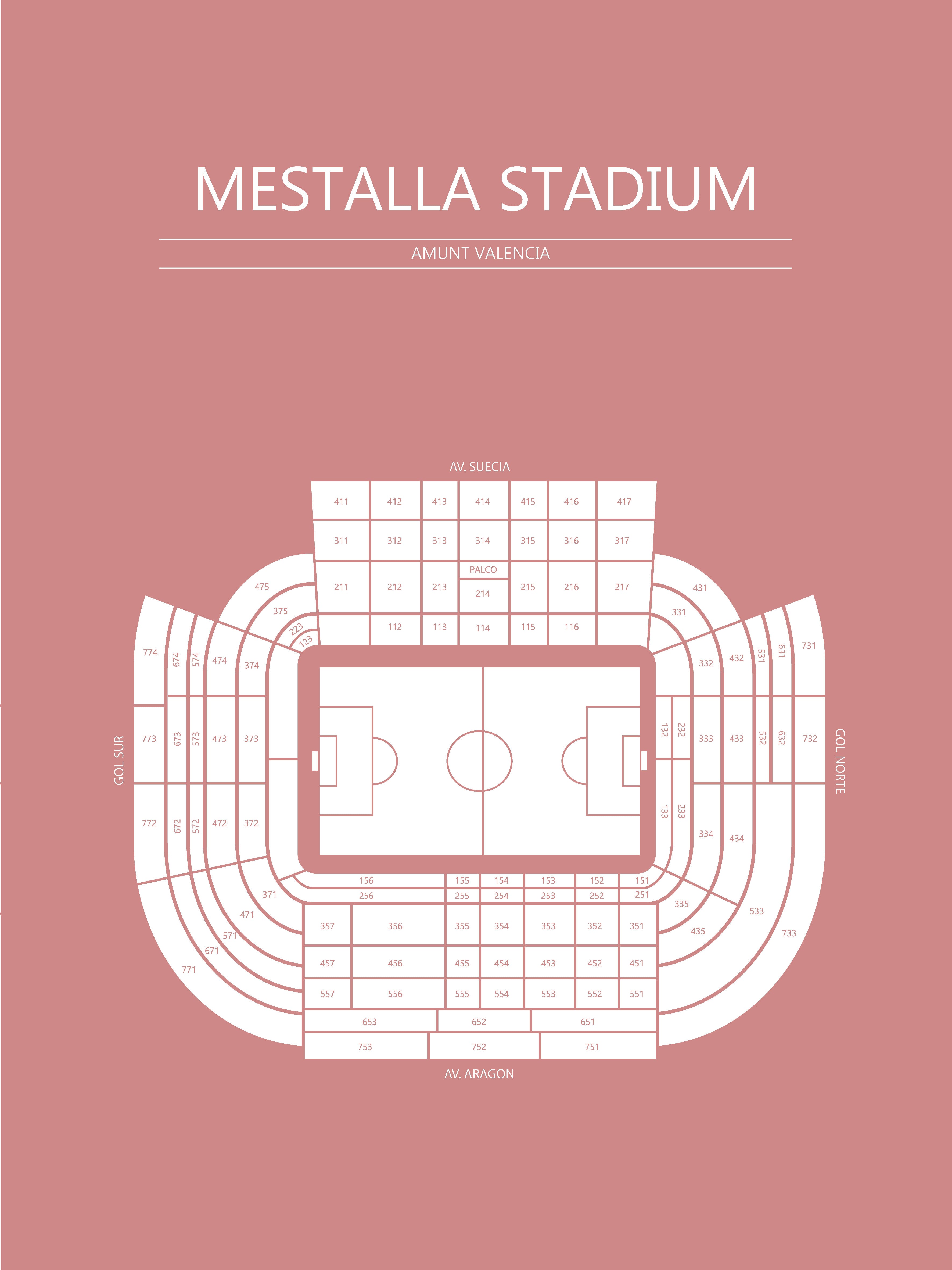 Fodbold plakat Valencia Mestalla Stadium Blush