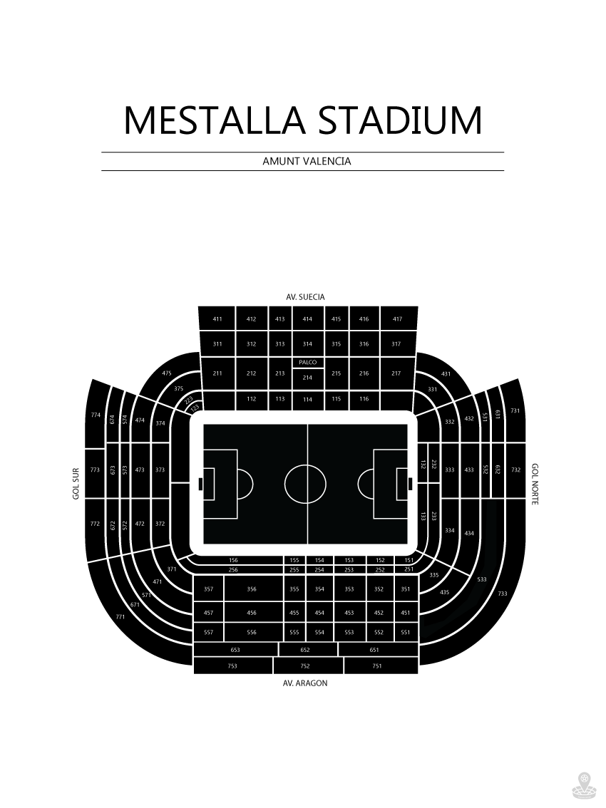 Fodbold plakat Valencia Mestalla Stadium Hvid
