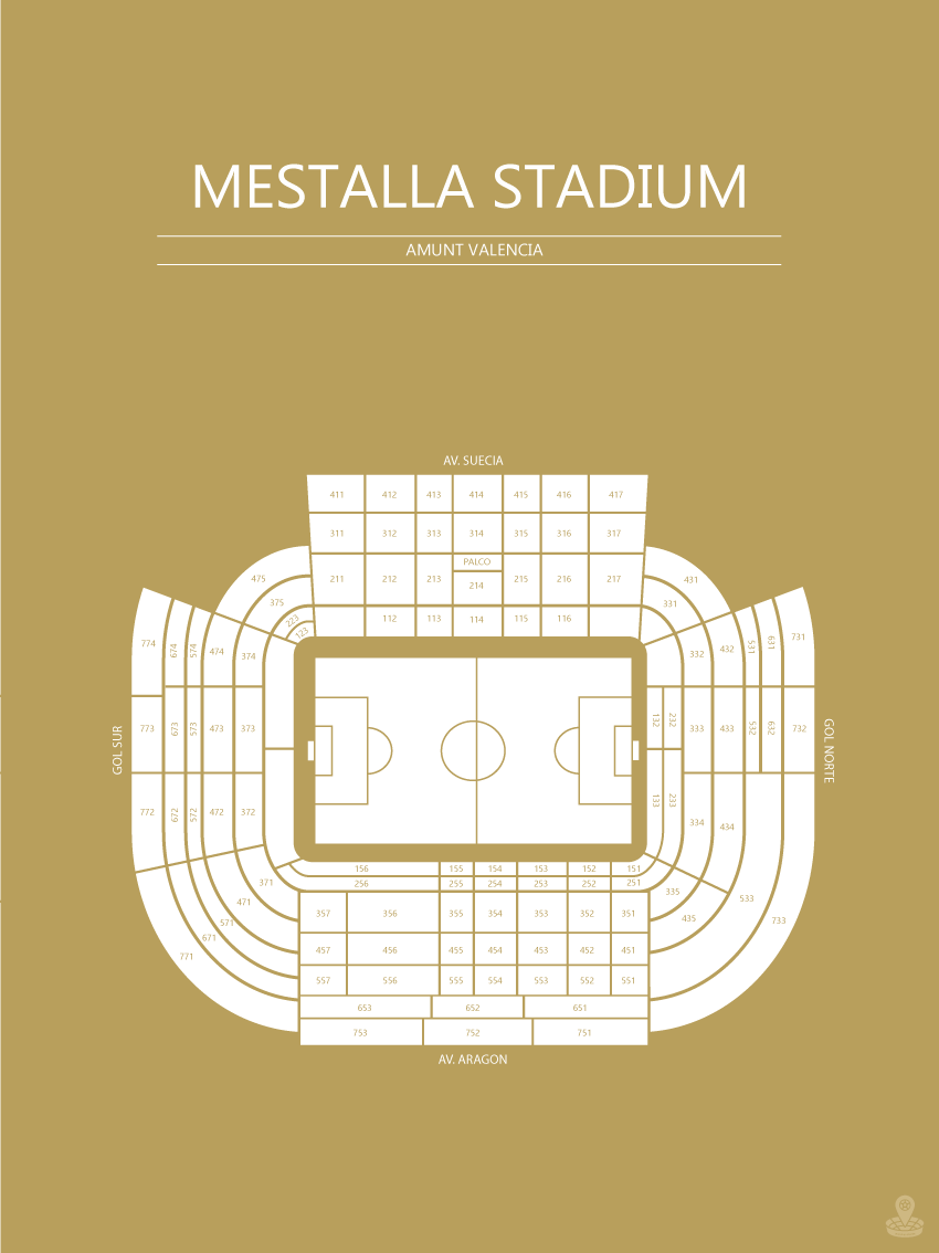 Fodbold plakat Valencia Mestalla Stadium Karry