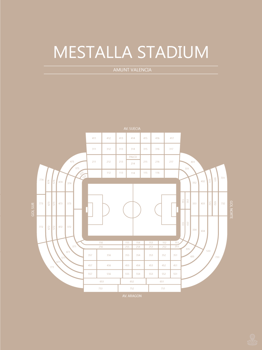 Fodbold plakat Valencia Mestalla Stadium Sand
