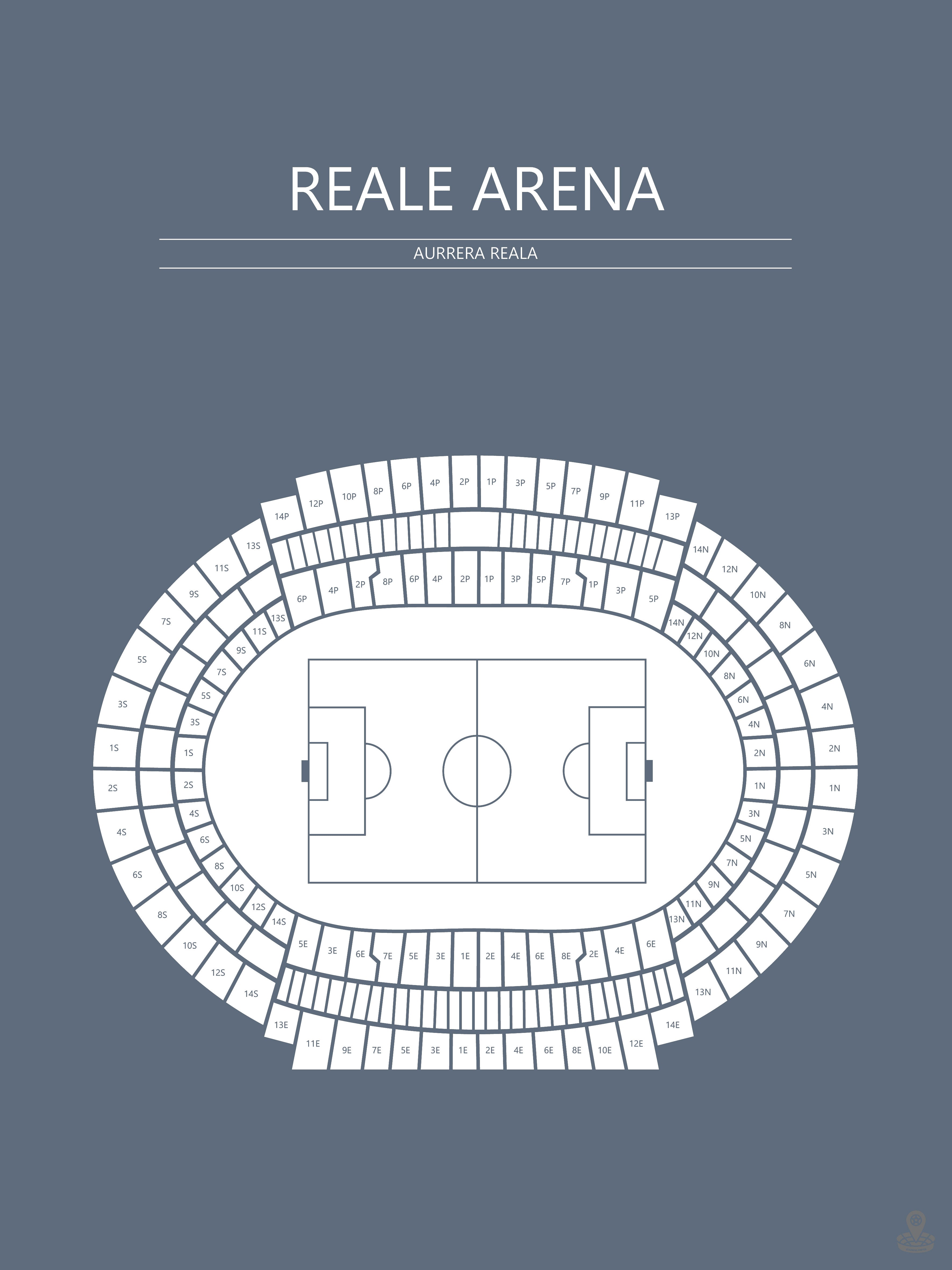Fodbold plakat Real Sociedad Reale Arena Blågrå