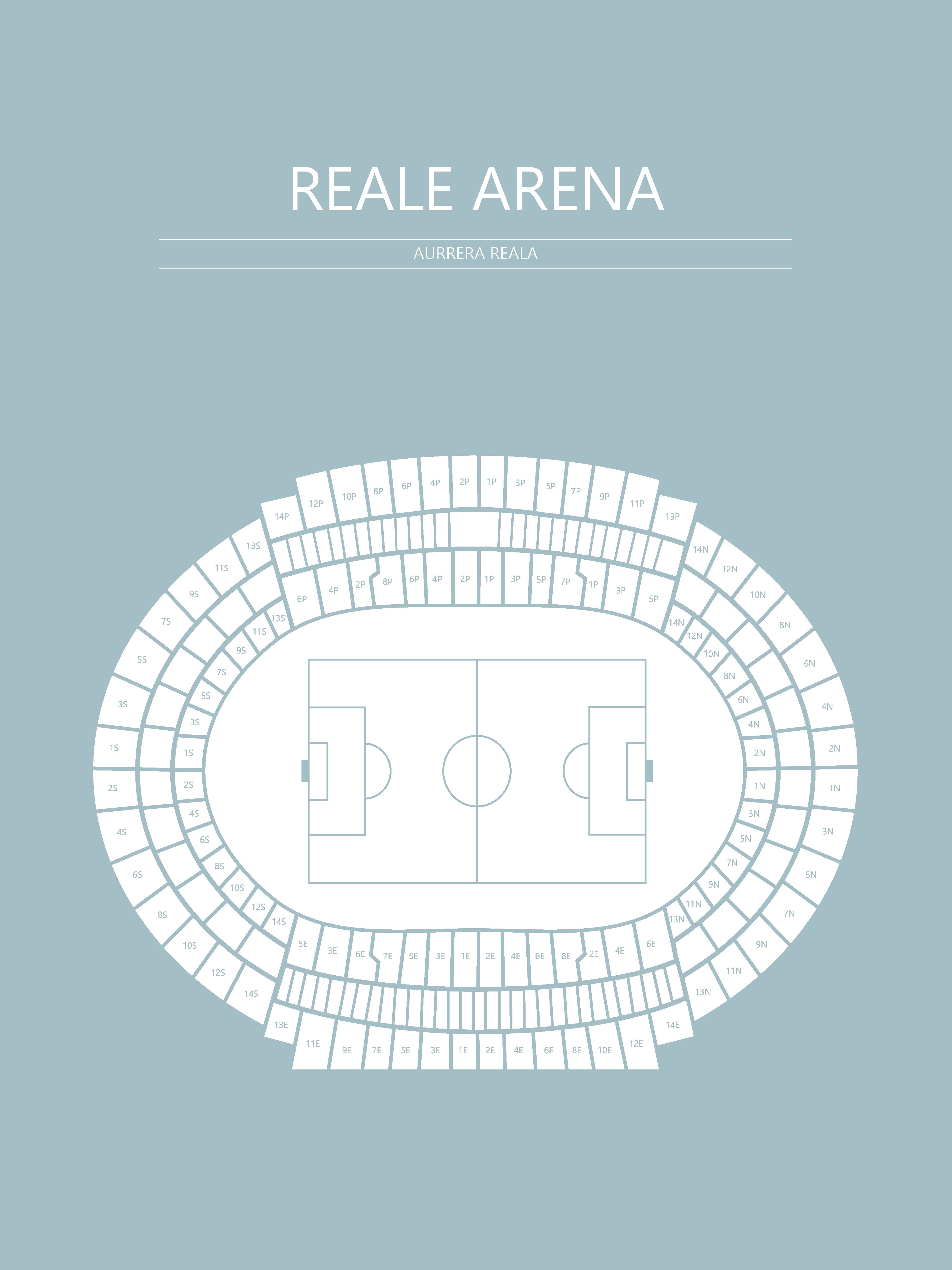 Fodbold plakat Real Sociedad Reale Arena Lyseblå