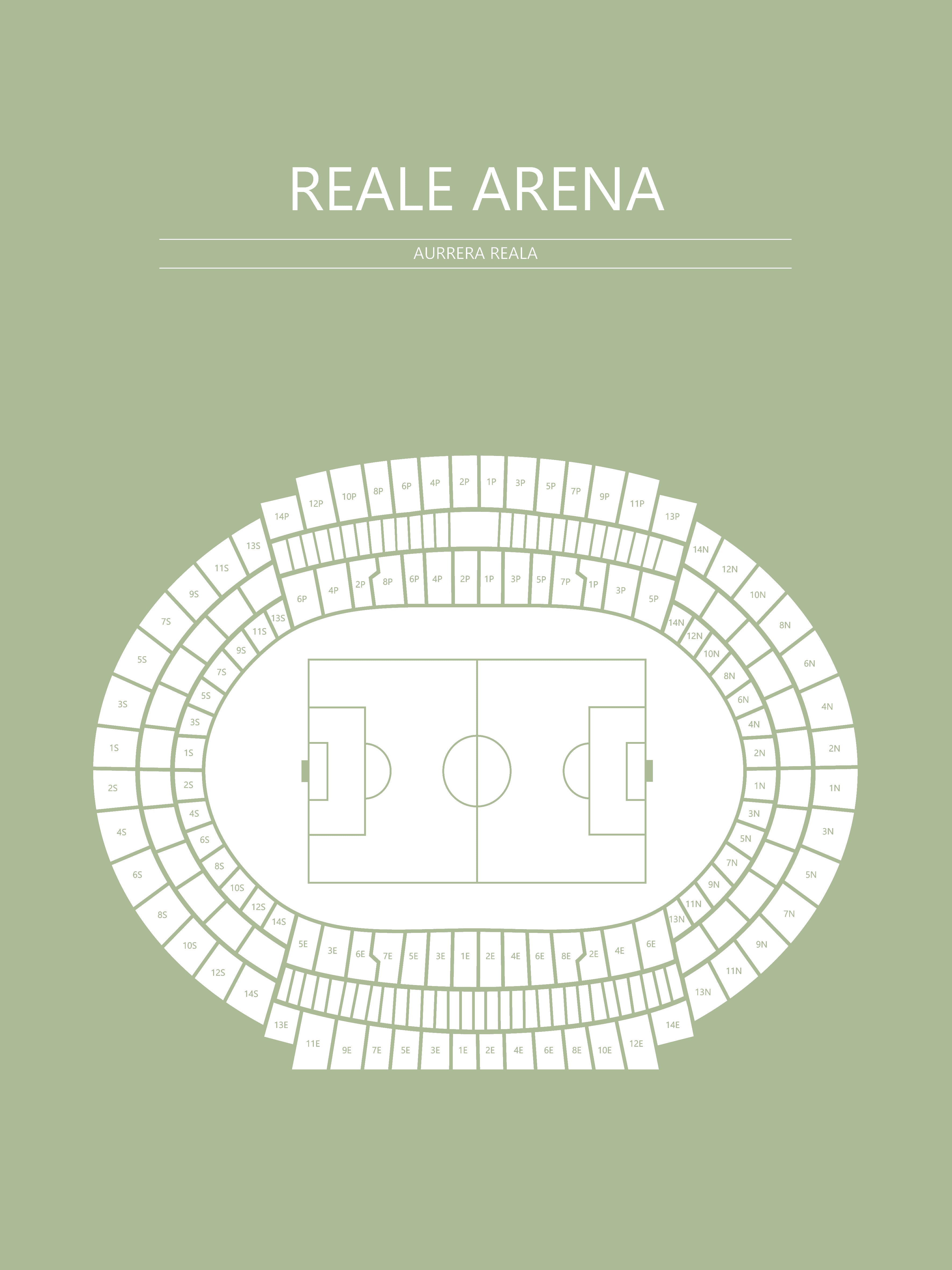 Fodbold plakat Real Sociedad Reale Arena Lysegrøn