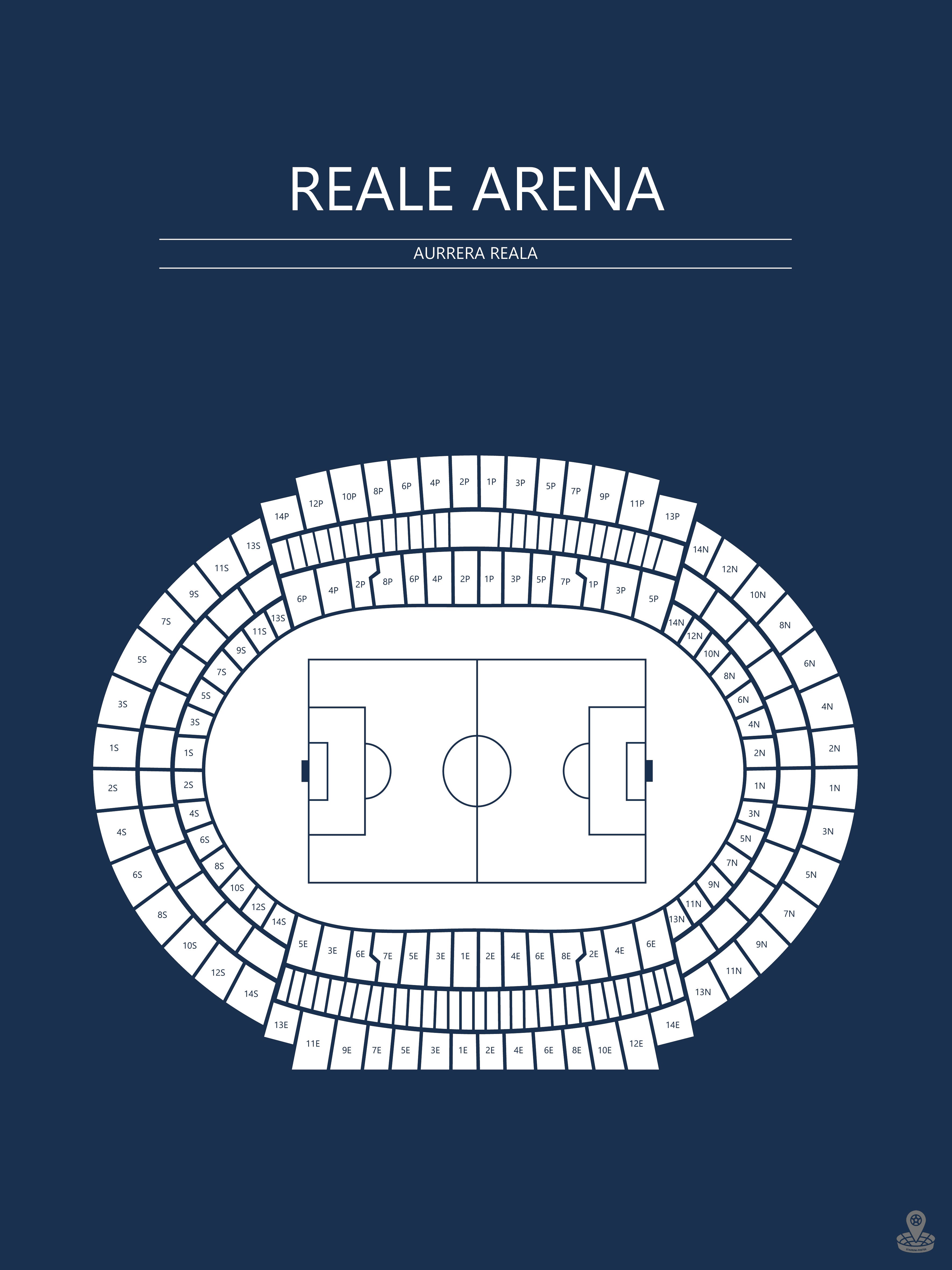 Fodbold plakat Real Sociedad Reale Arena Mørkeblå