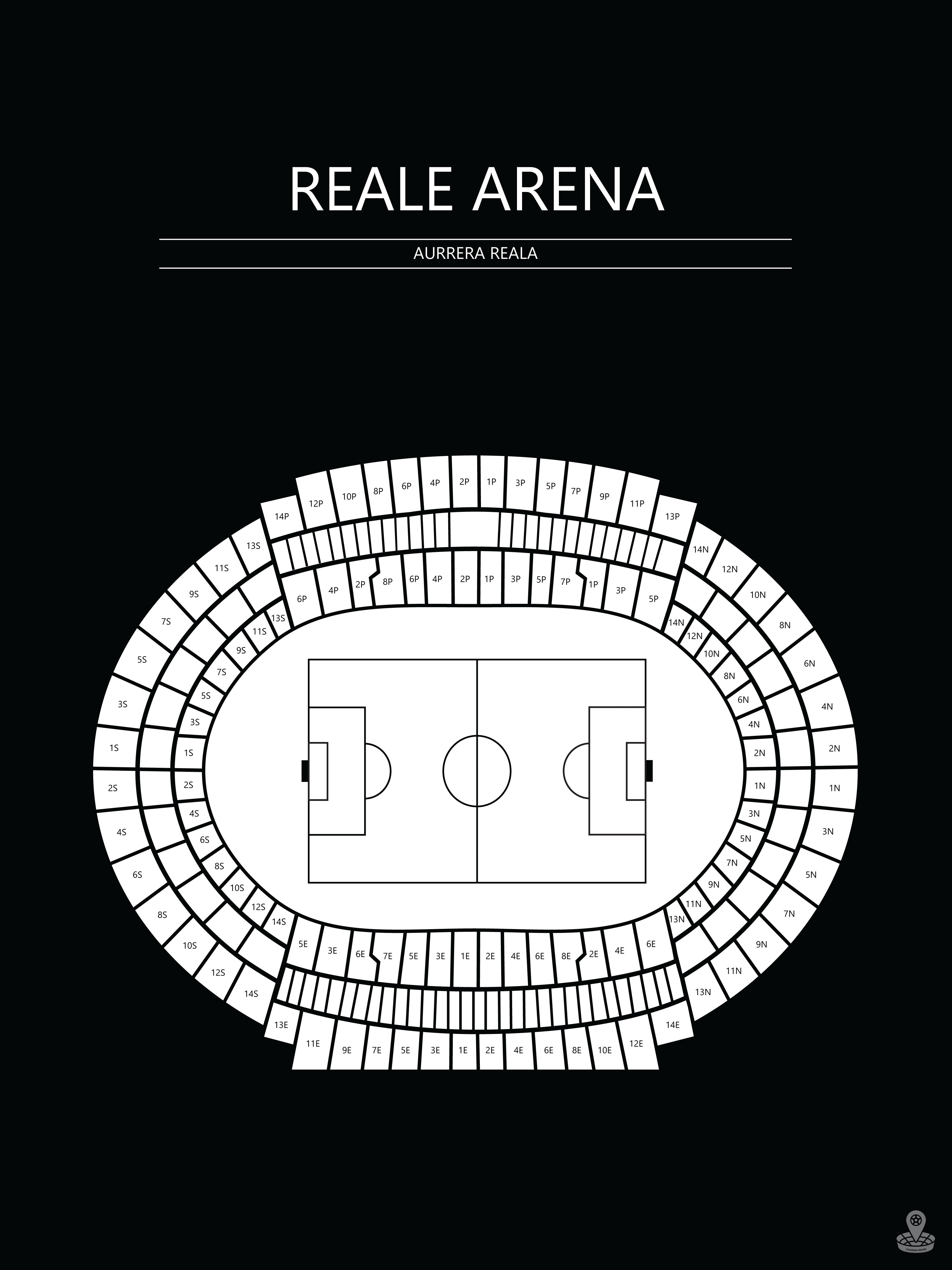 Fodbold plakat Real Sociedad Reale Arena Sort