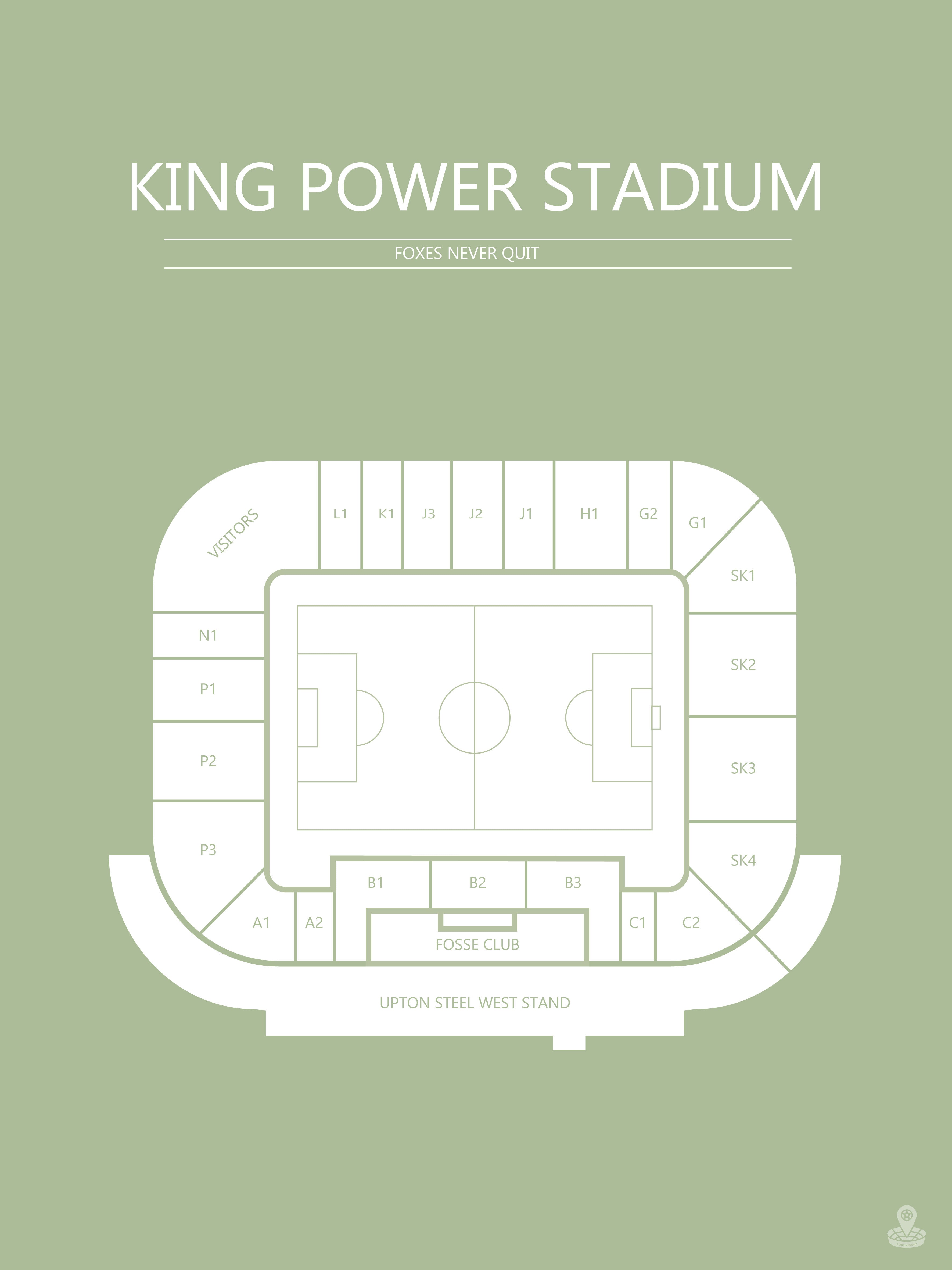 Fodbold plakat Leicester King Power Stadium Lysegrøn