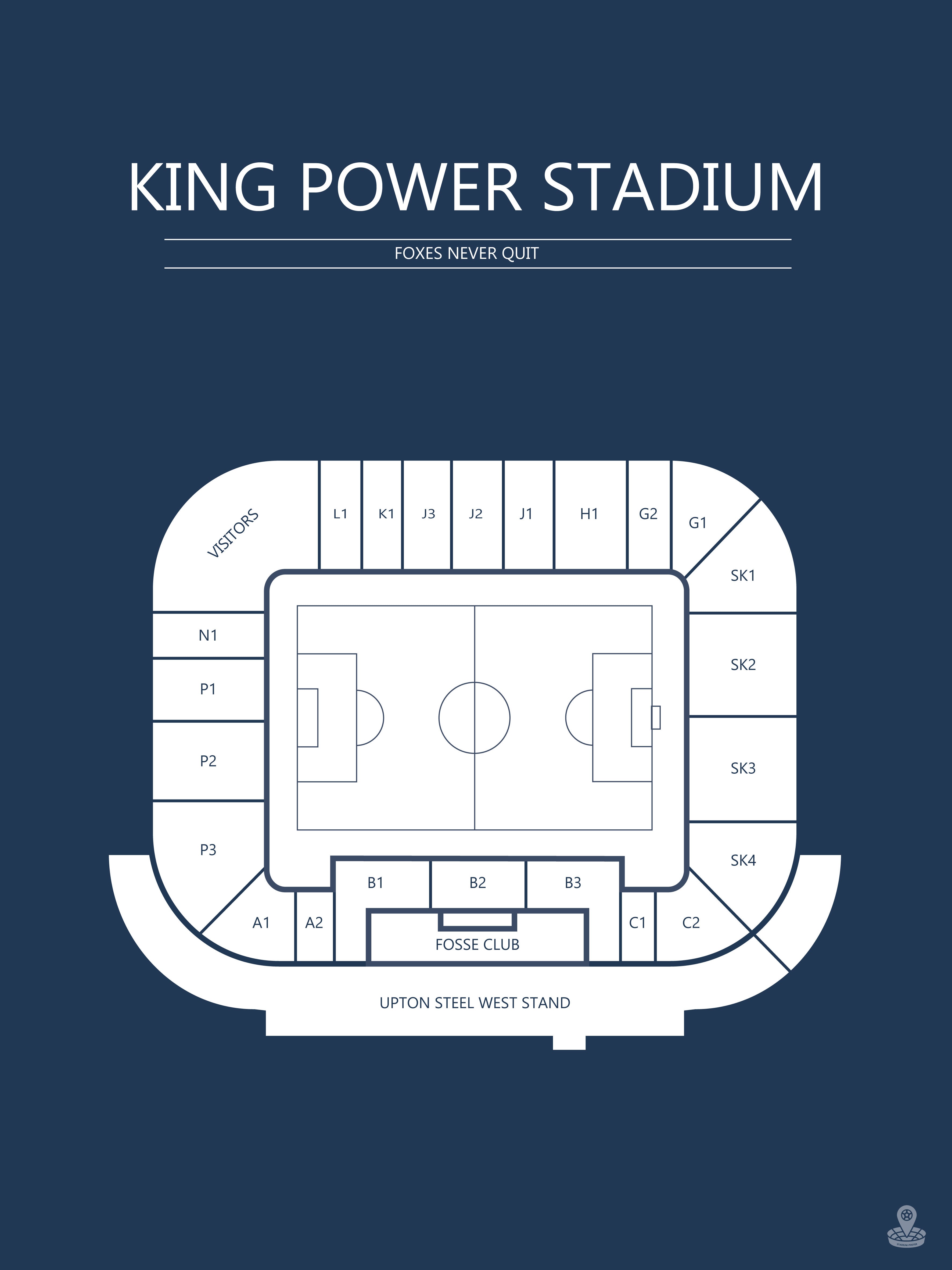Fodbold plakat Leicester King Power Stadium Mørkeblå