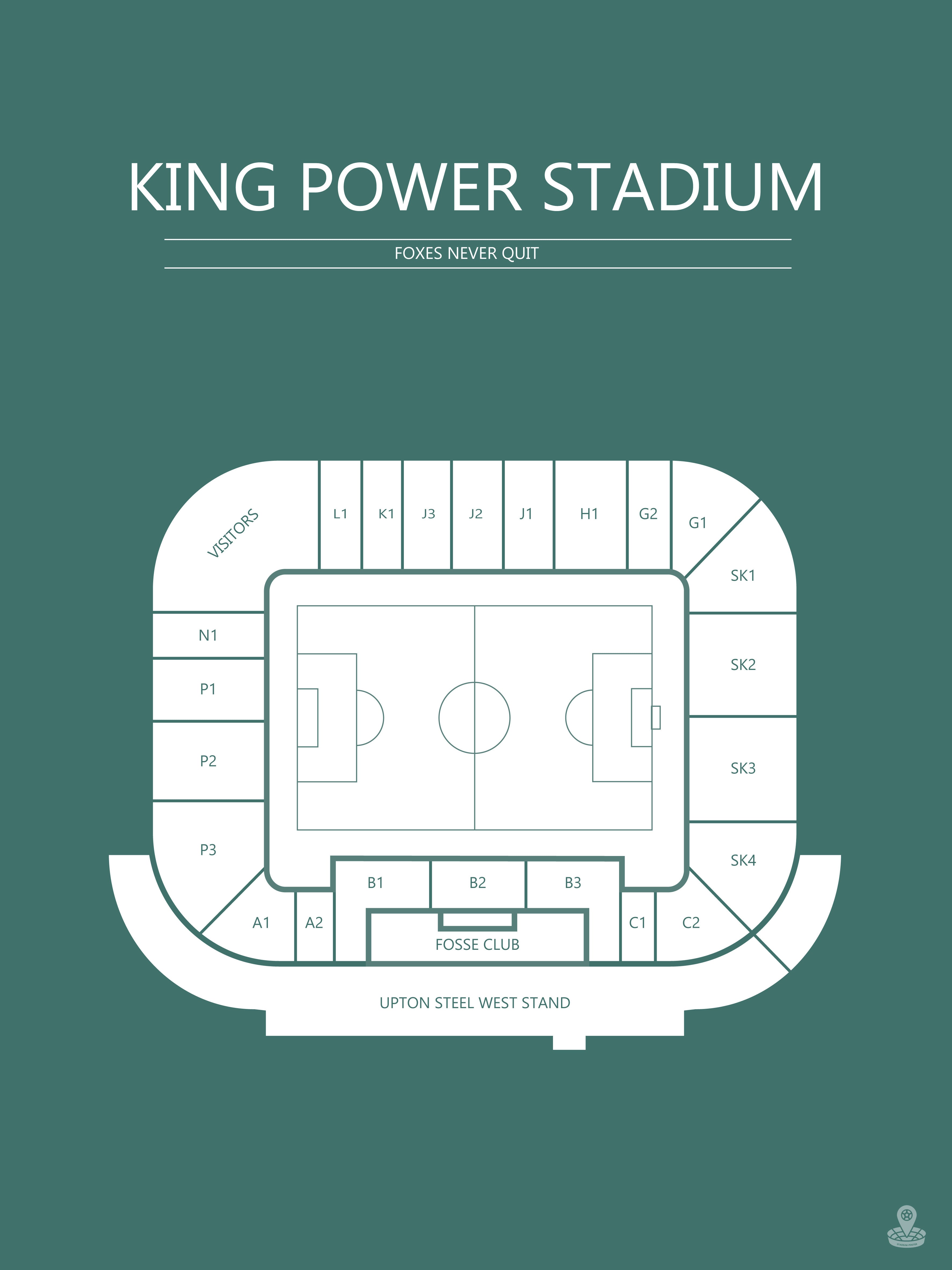 Fodbold plakat Leicester King Power Stadium Mørkegrøn