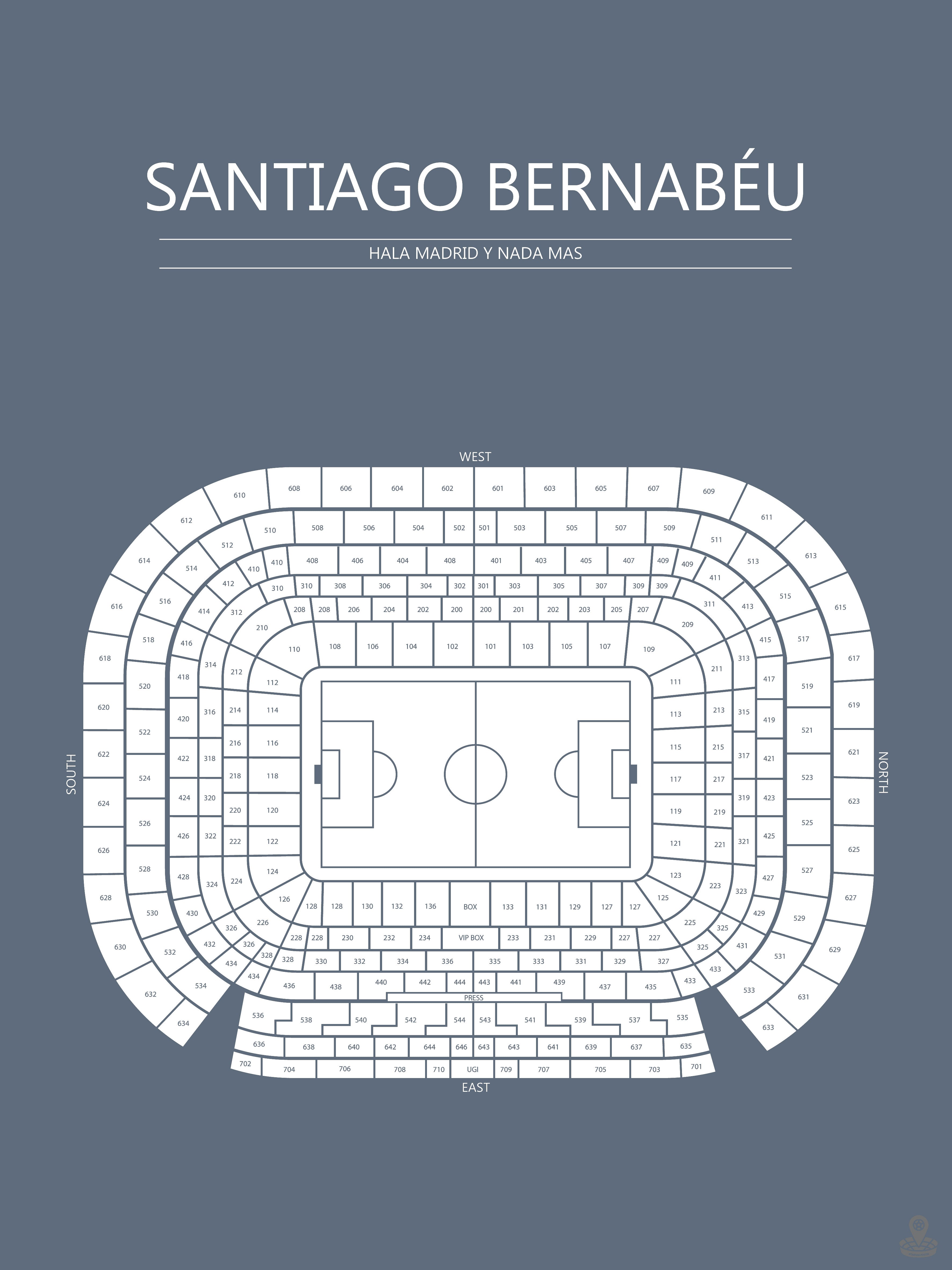 Fodbold plakat Real Madrid Santiago Bernabeu  Blågrå